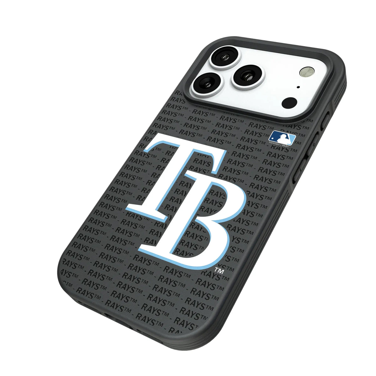 Tampa Bay Rays Text Backdrop iPhone Bump Phone Case for Apple iPhone - Isometric View#Device_iPhone 18 Pro