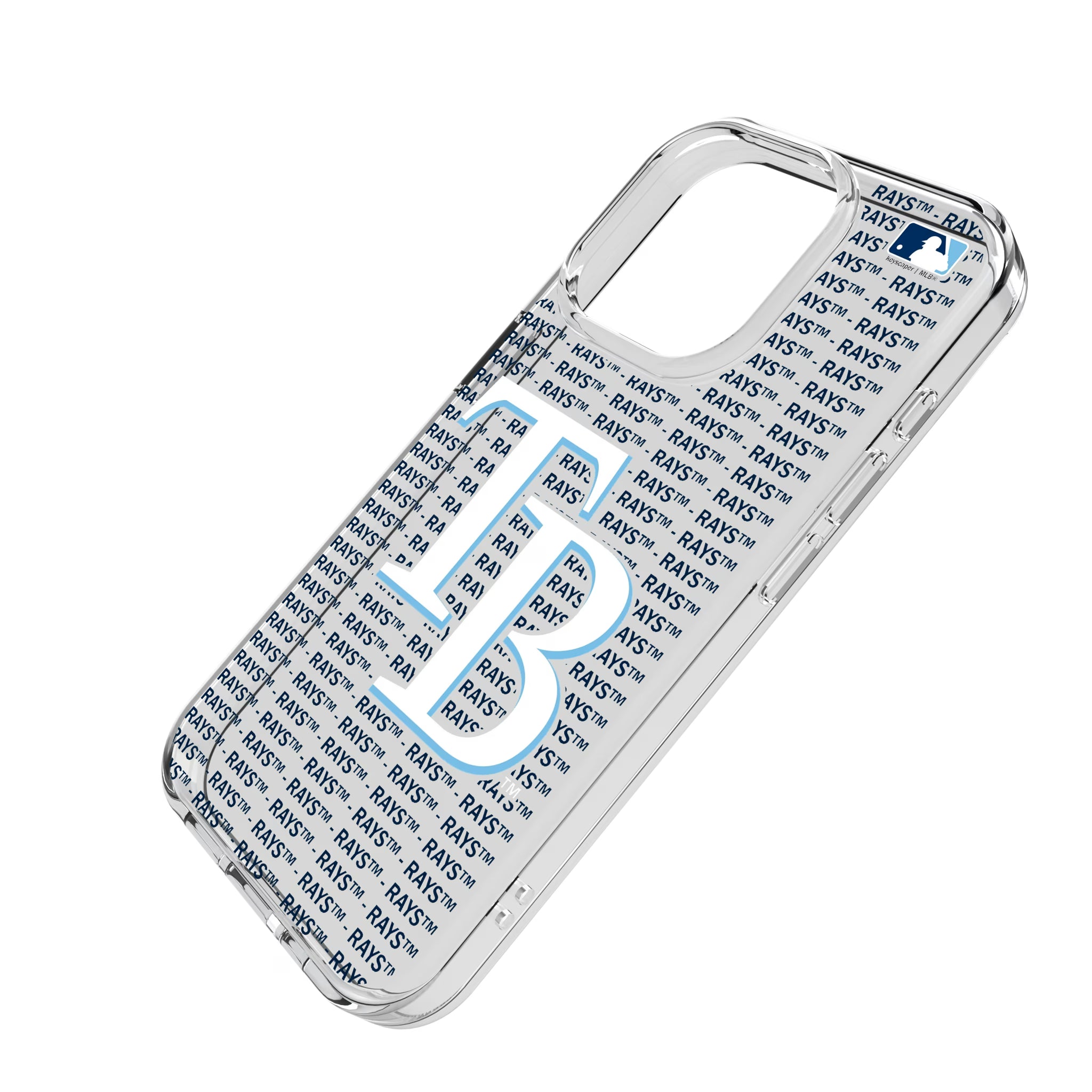Tampa Bay Rays Text Backdrop iPhone Clear Phone Case for Apple iPhone - Isometric View