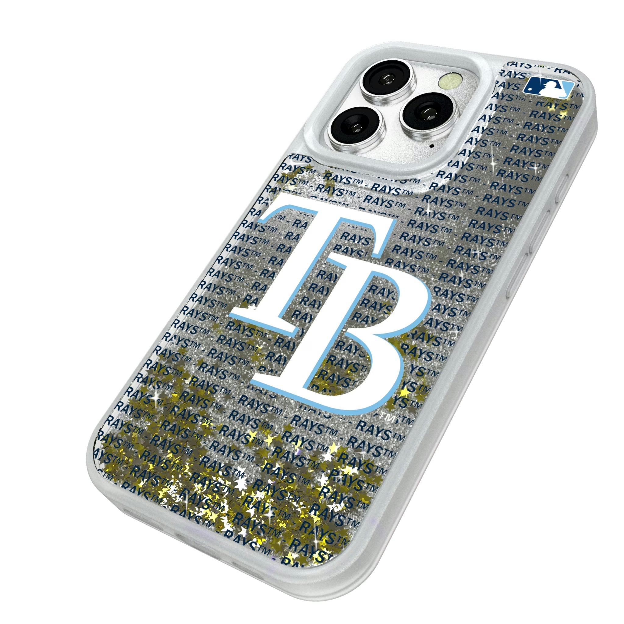 Tampa Bay Rays Text Backdrop iPhone Glitter Phone Case for Apple iPhone - Isometric View#Device_iPhone 16 Pro