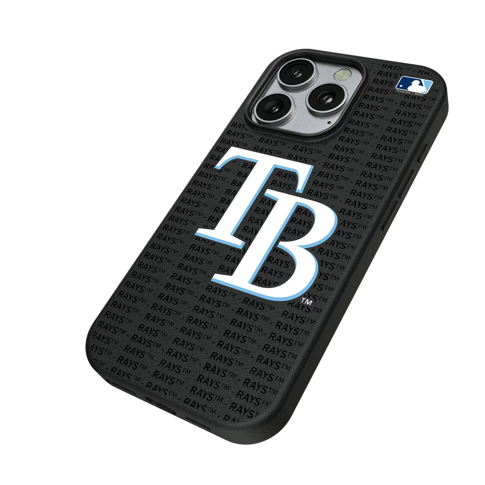 Tampa Bay Rays Text Backdrop iPhone MagSafe Compatible Phone Case for Apple iPhone - Isometric View