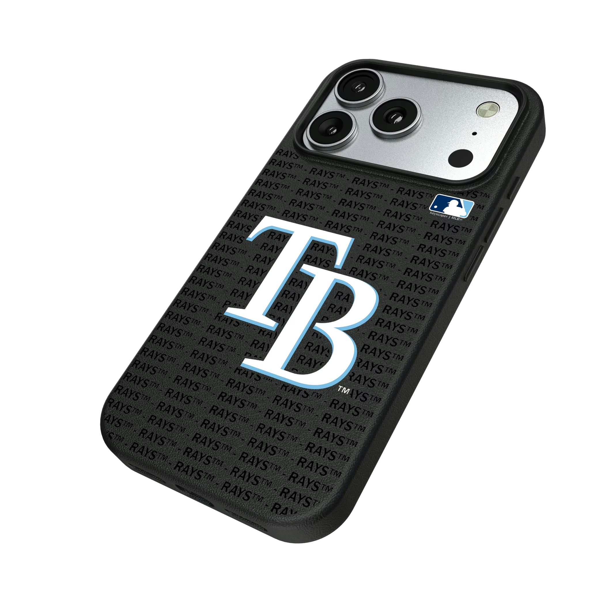 Tampa Bay Rays Text Backdrop iPhone MagSafe Compatible Phone Case for Apple iPhone - Isometric View#Device_iPhone 17 Pro
