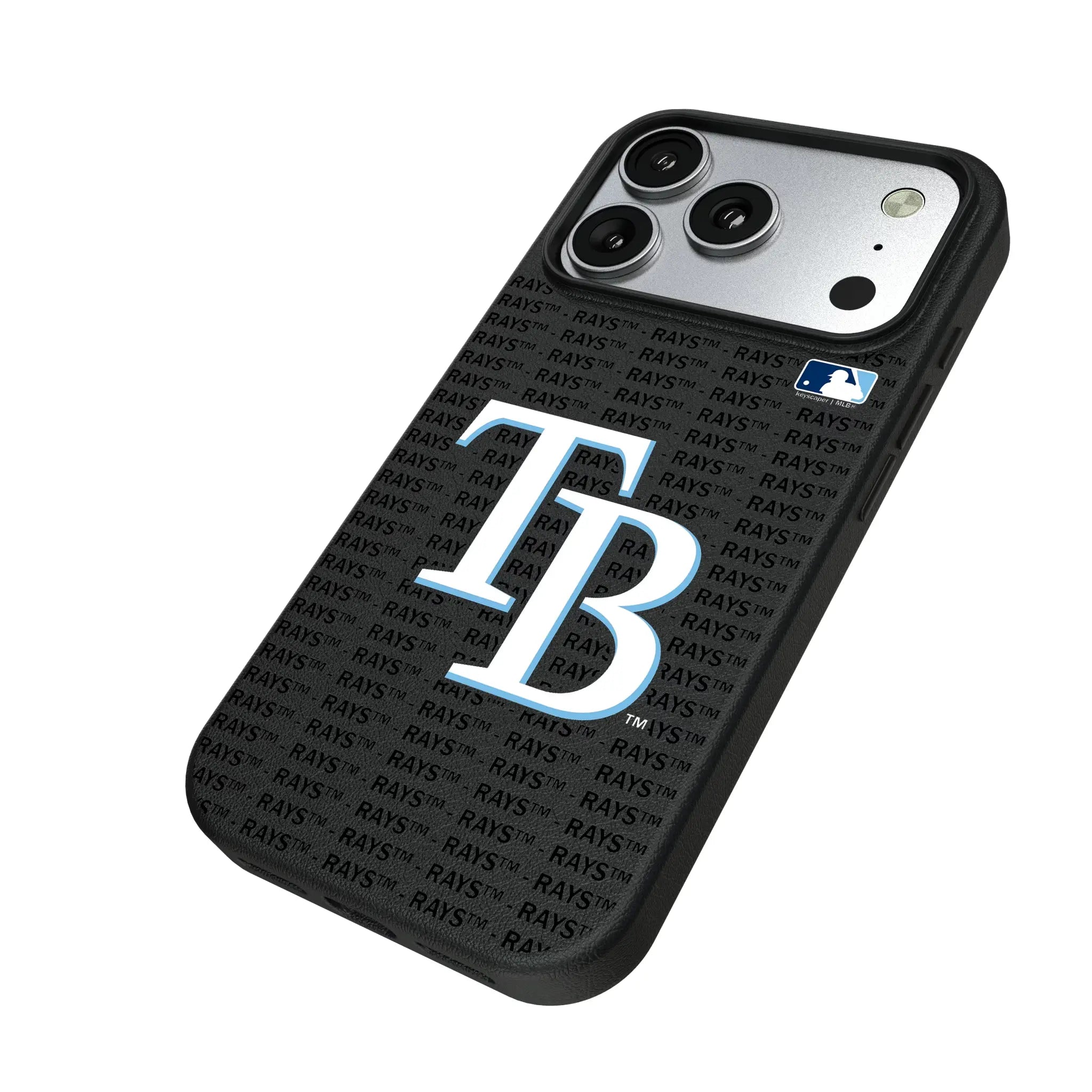 Tampa Bay Rays Text Backdrop iPhone MagSafe Compatible Phone Case for Apple iPhone - Isometric View#Device_iPhone 17 Pro