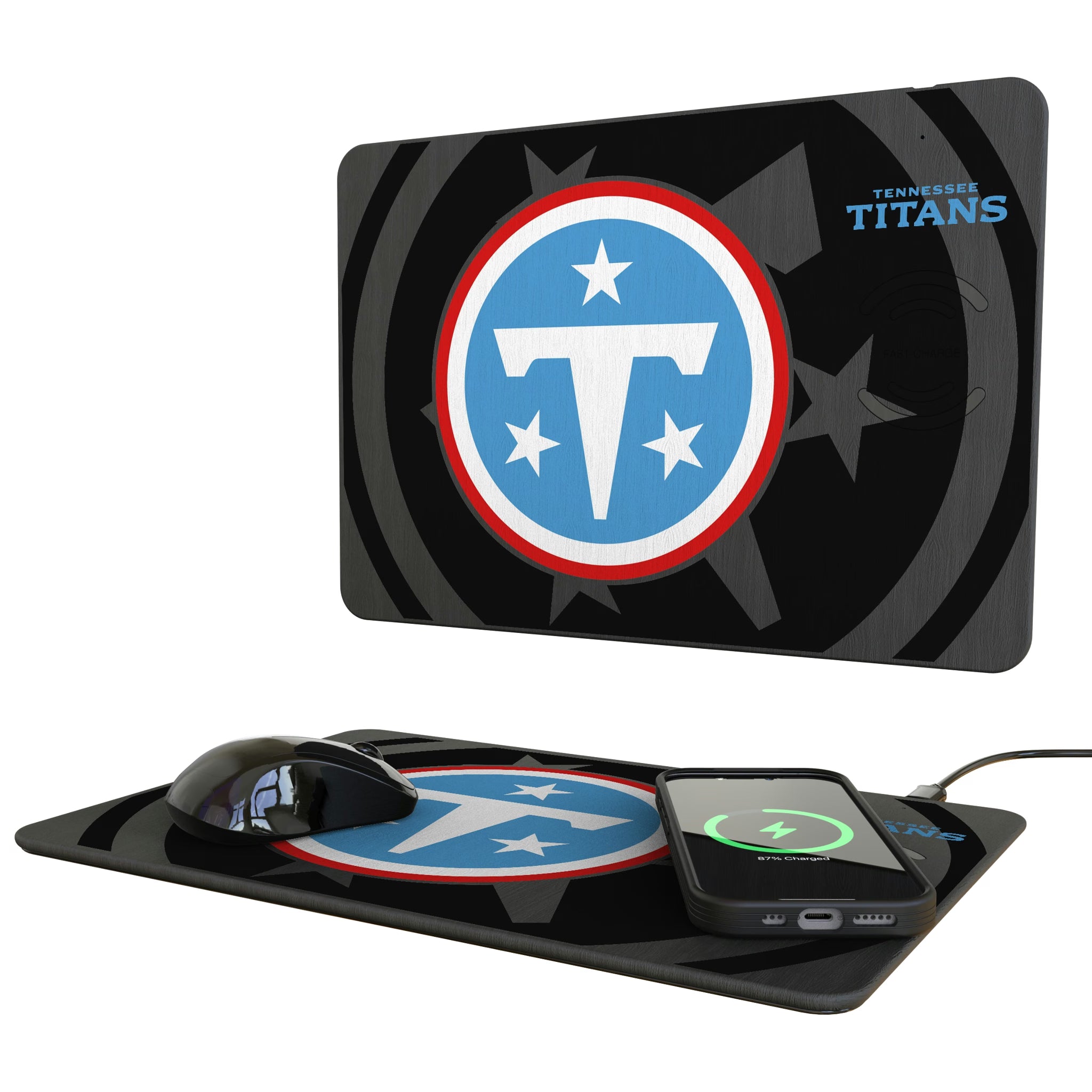 Tennessee Titans Monocolor Tilt 15-Watt Wireless Charger and Mouse Pad