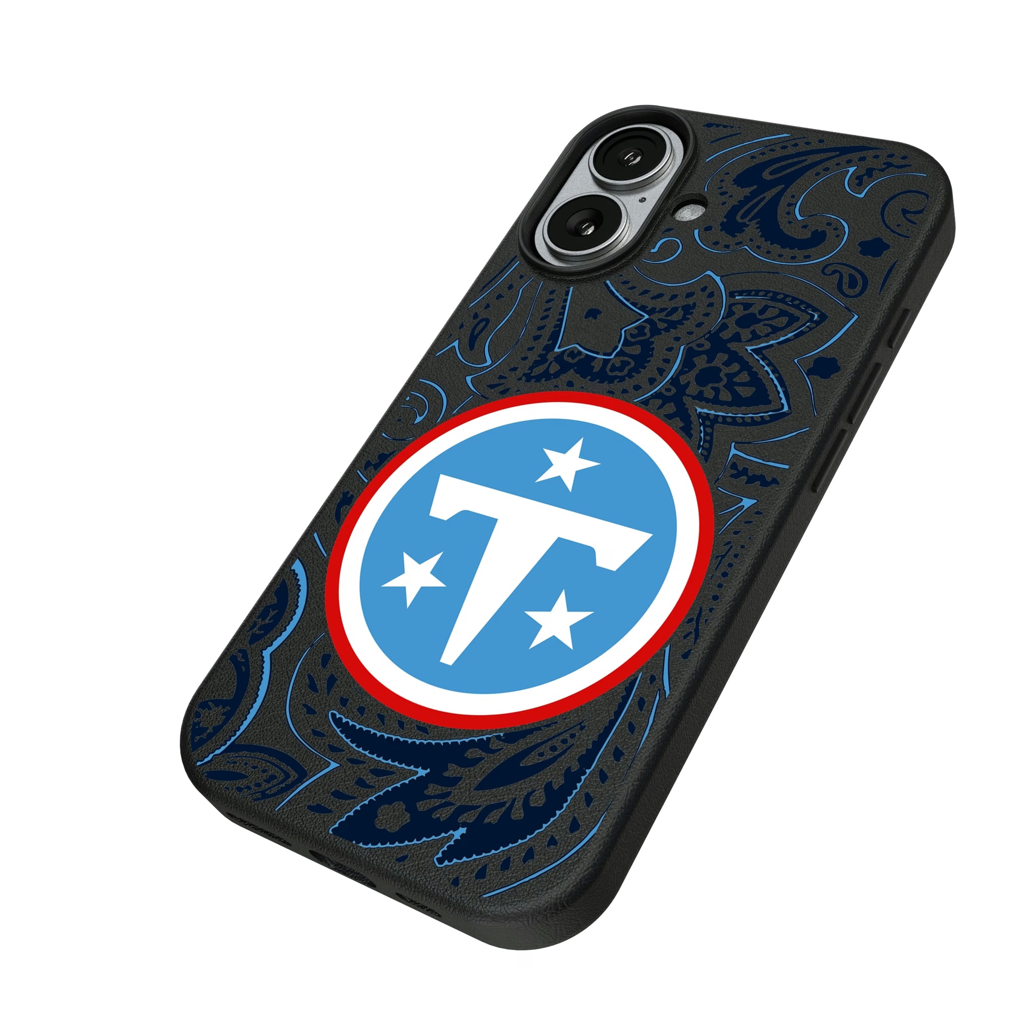 Tennessee Titans Paisley iPhone MagSafe Compatible Phone Case for Apple iPhone - Isometric View#Device_iPhone 17