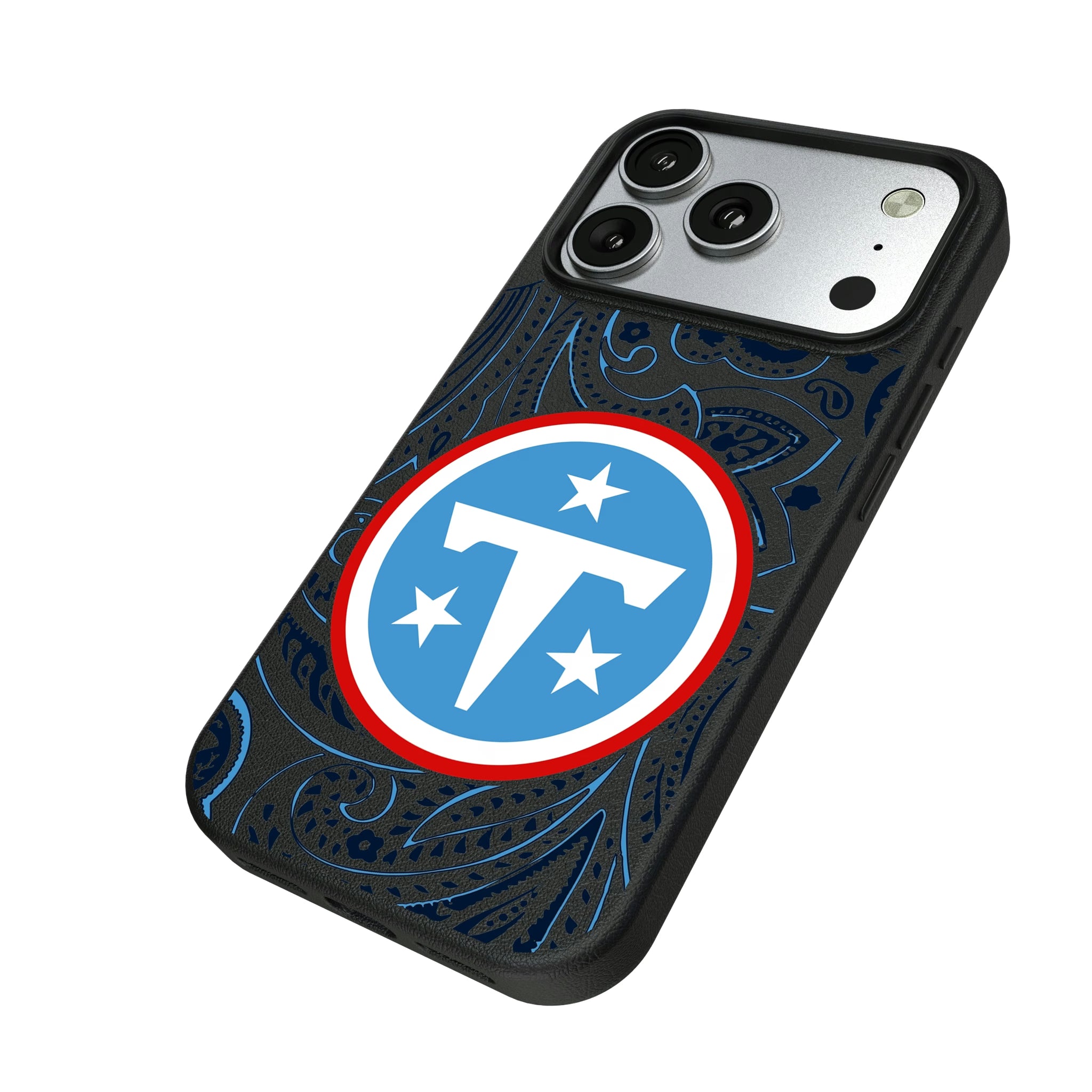 Tennessee Titans Paisley iPhone MagSafe Compatible Phone Case for Apple iPhone - Isometric View#Device_iPhone 17 Pro