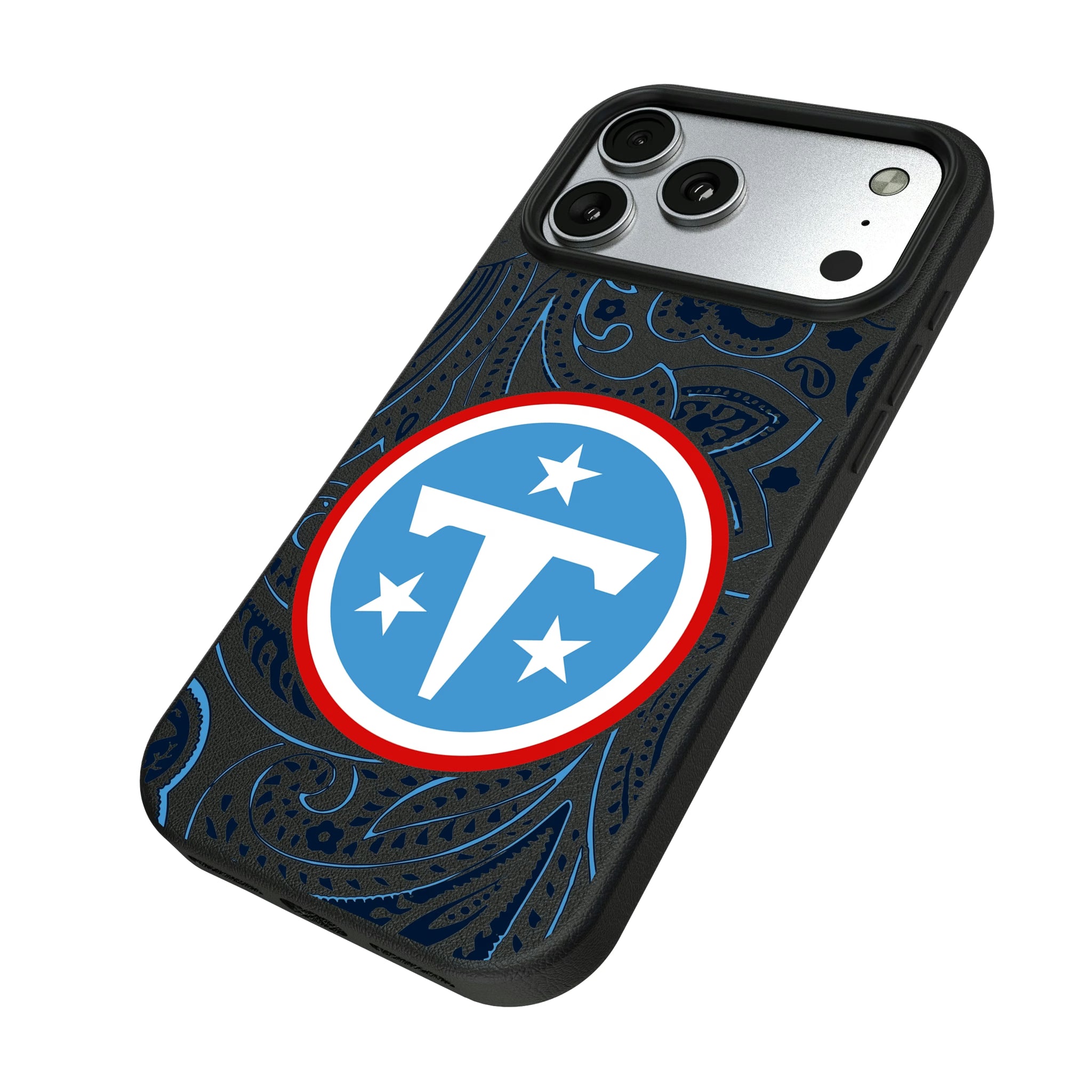 Tennessee Titans Paisley iPhone MagSafe Compatible Phone Case for Apple iPhone - Isometric View#Device_iPhone 17 Pro Max