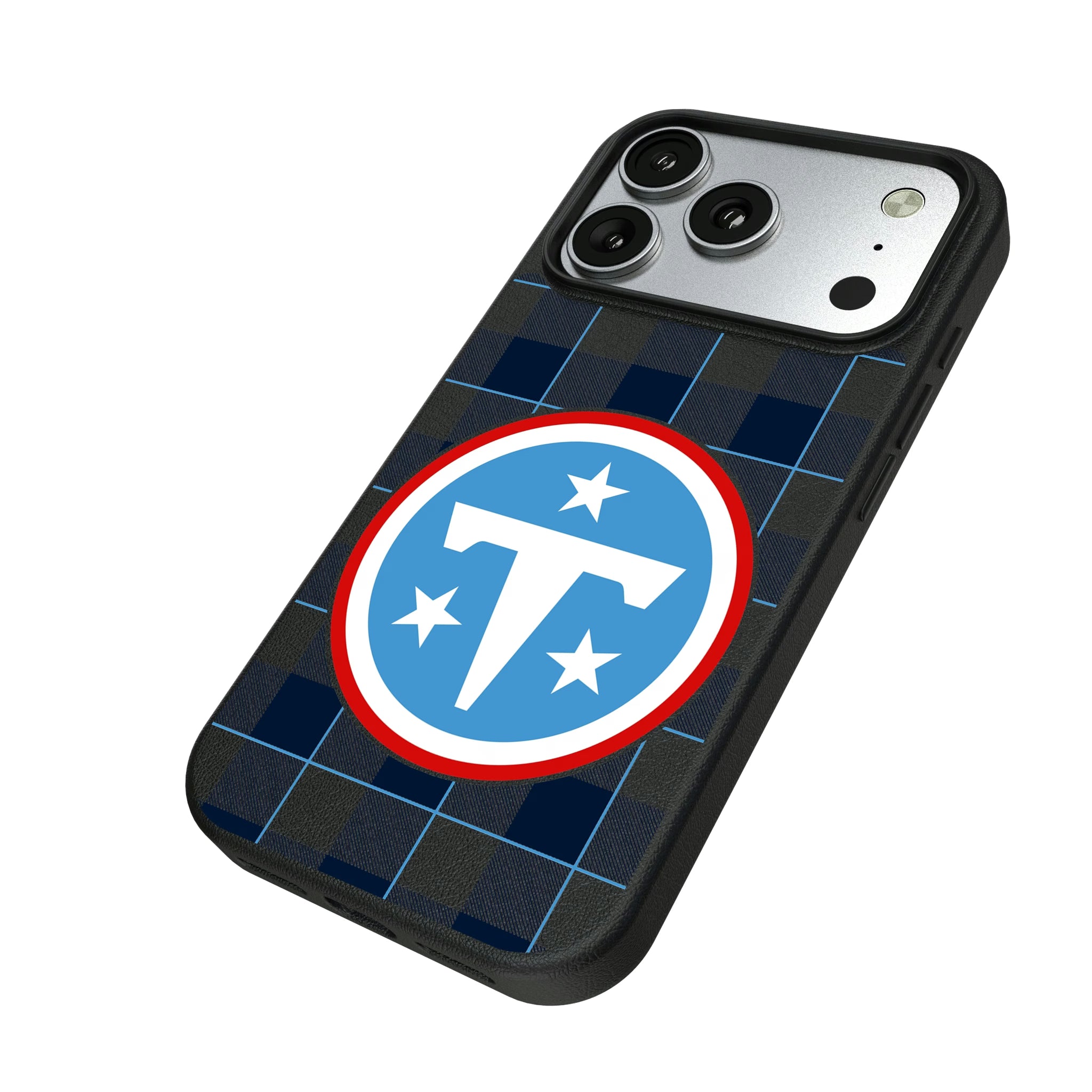 Tennessee Titans Plaid iPhone MagSafe Compatible Phone Case for Apple iPhone - Isometric View#Device_iPhone 17 Pro
