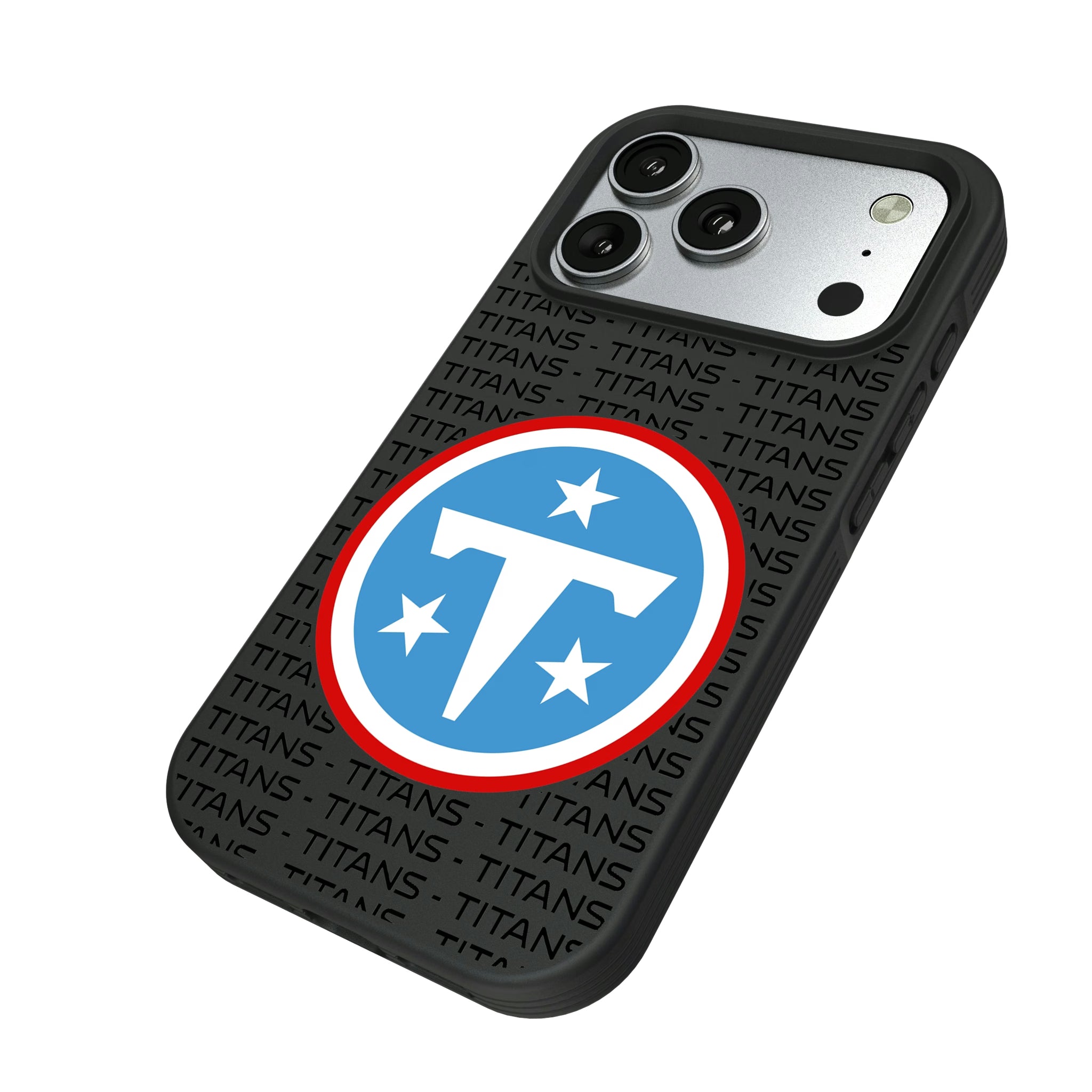 Tennessee Titans Text Backdrop iPhone Bump Phone Case for Apple iPhone - Isometric View#Device_iPhone 17 Pro