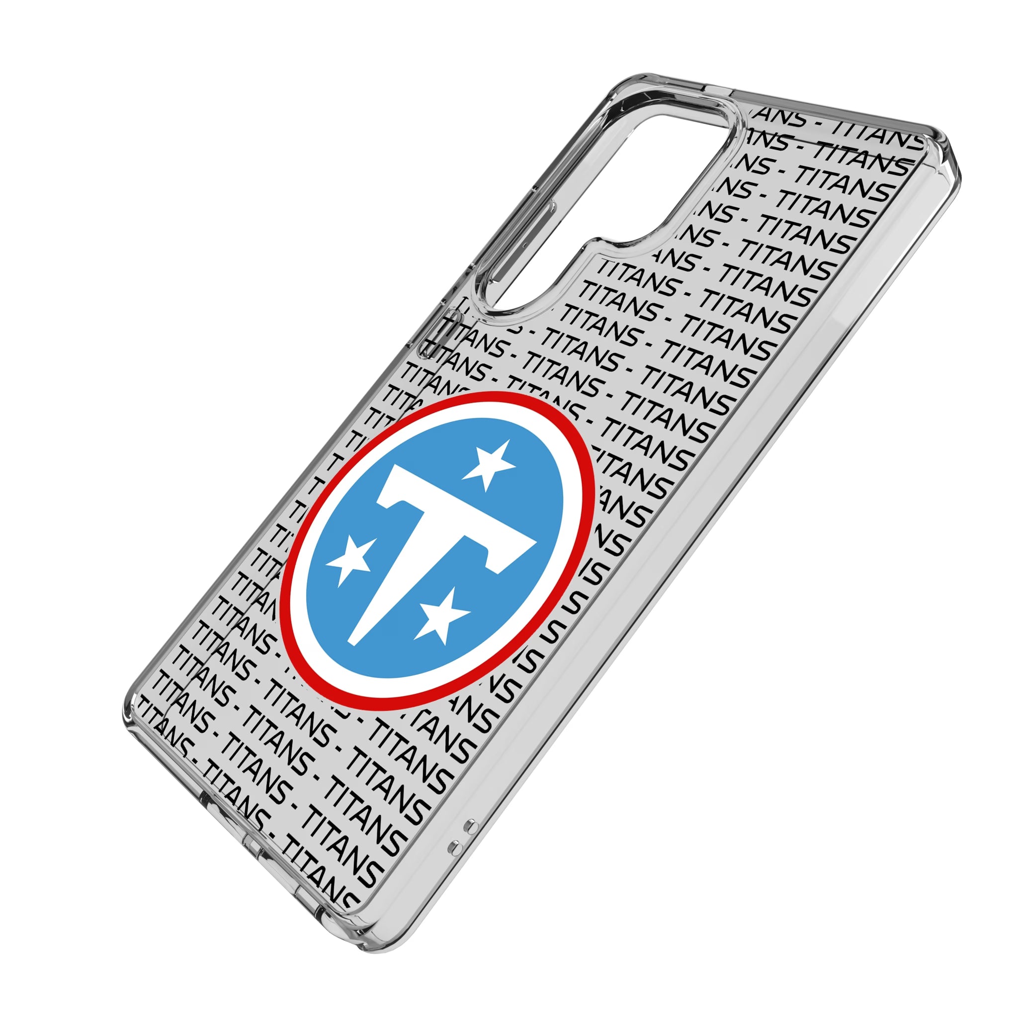 Tennessee Titans Text Backdrop Galaxy Clear Phone Case for Samsung Galaxy - Isometric View