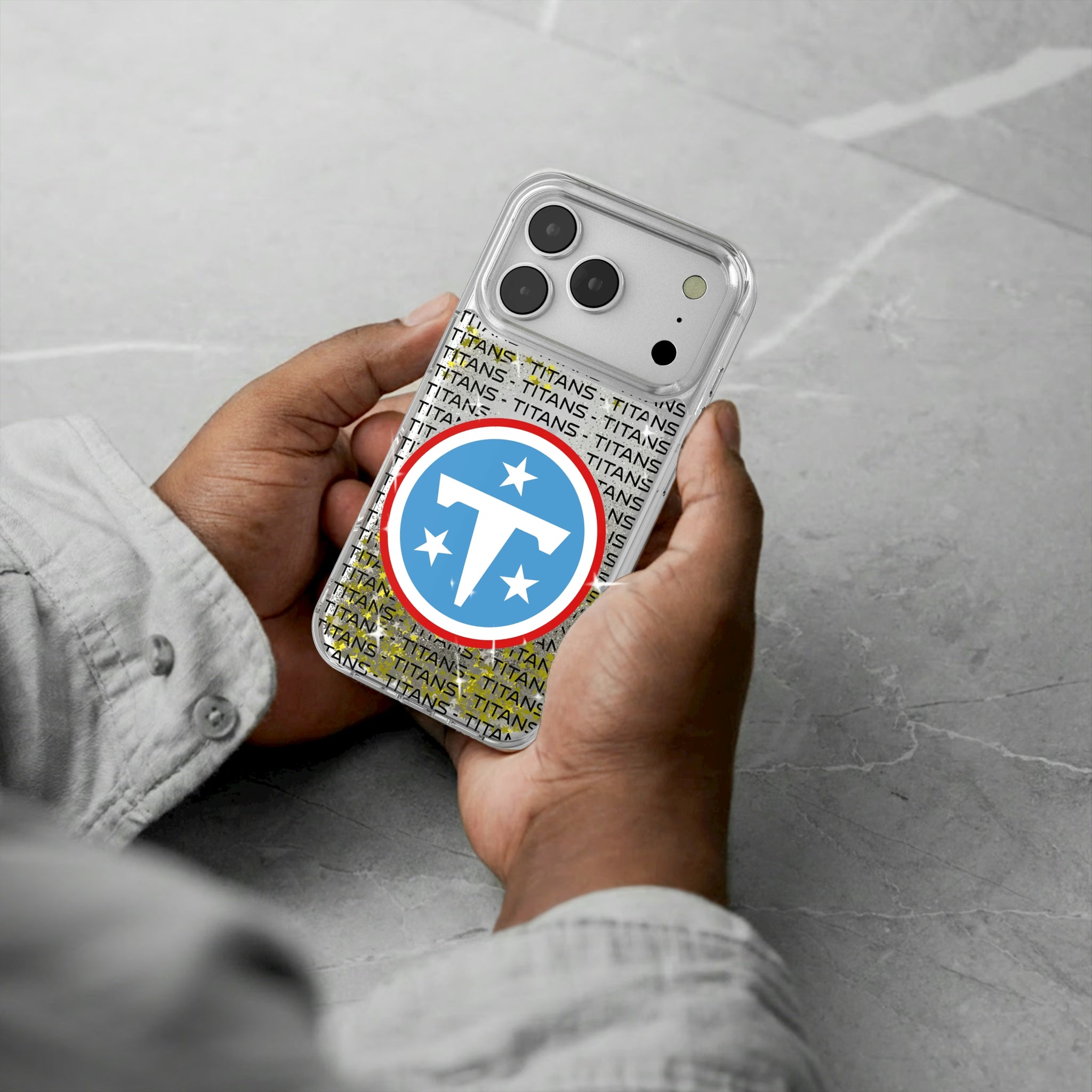Tennessee Titans Text Backdrop iPhone Glitter Phone Case for Apple iPhone - Lifestyle