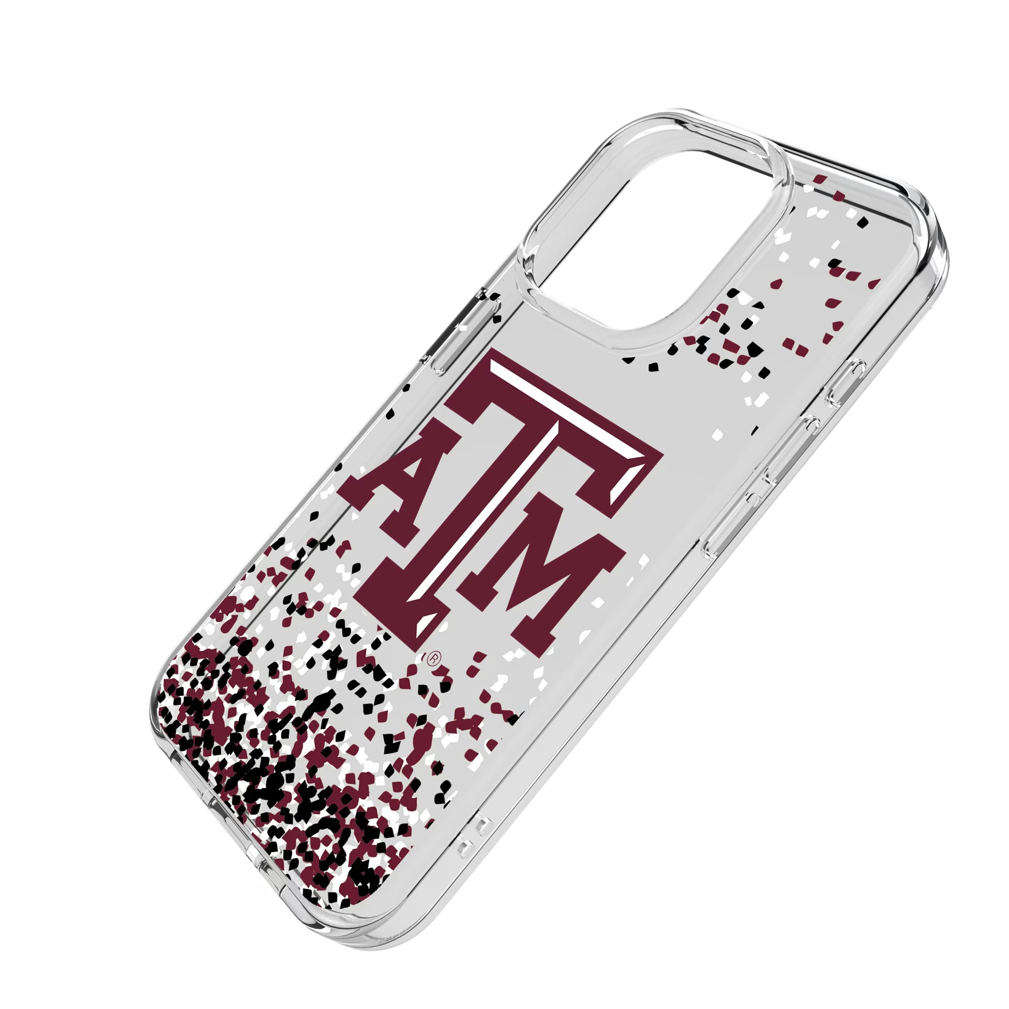 Texas A&M University Aggies Confetti iPhone Clear Phone Case for Apple iPhone - Isometric View