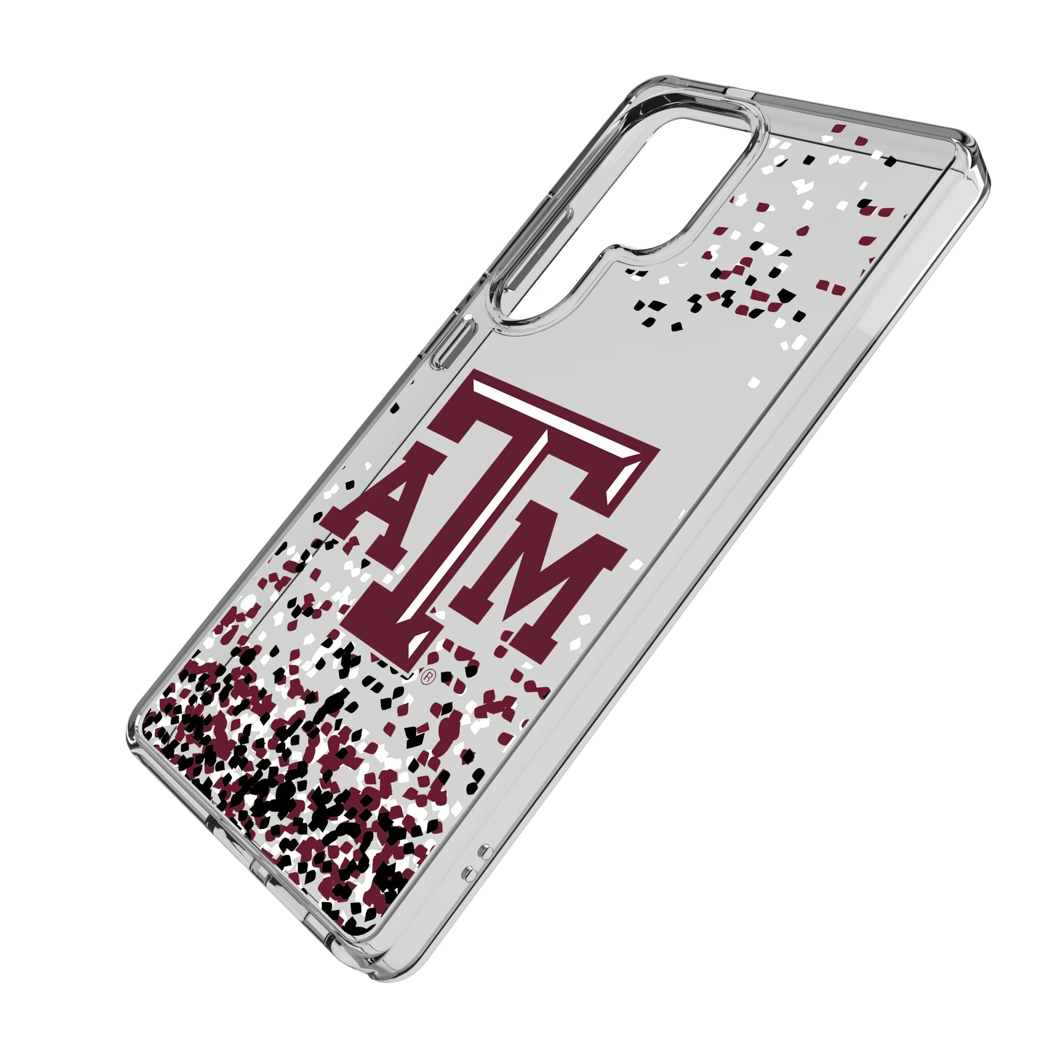 Texas A&M University Aggies Confetti Galaxy Clear Phone Case for Samsung Galaxy - Isometric View