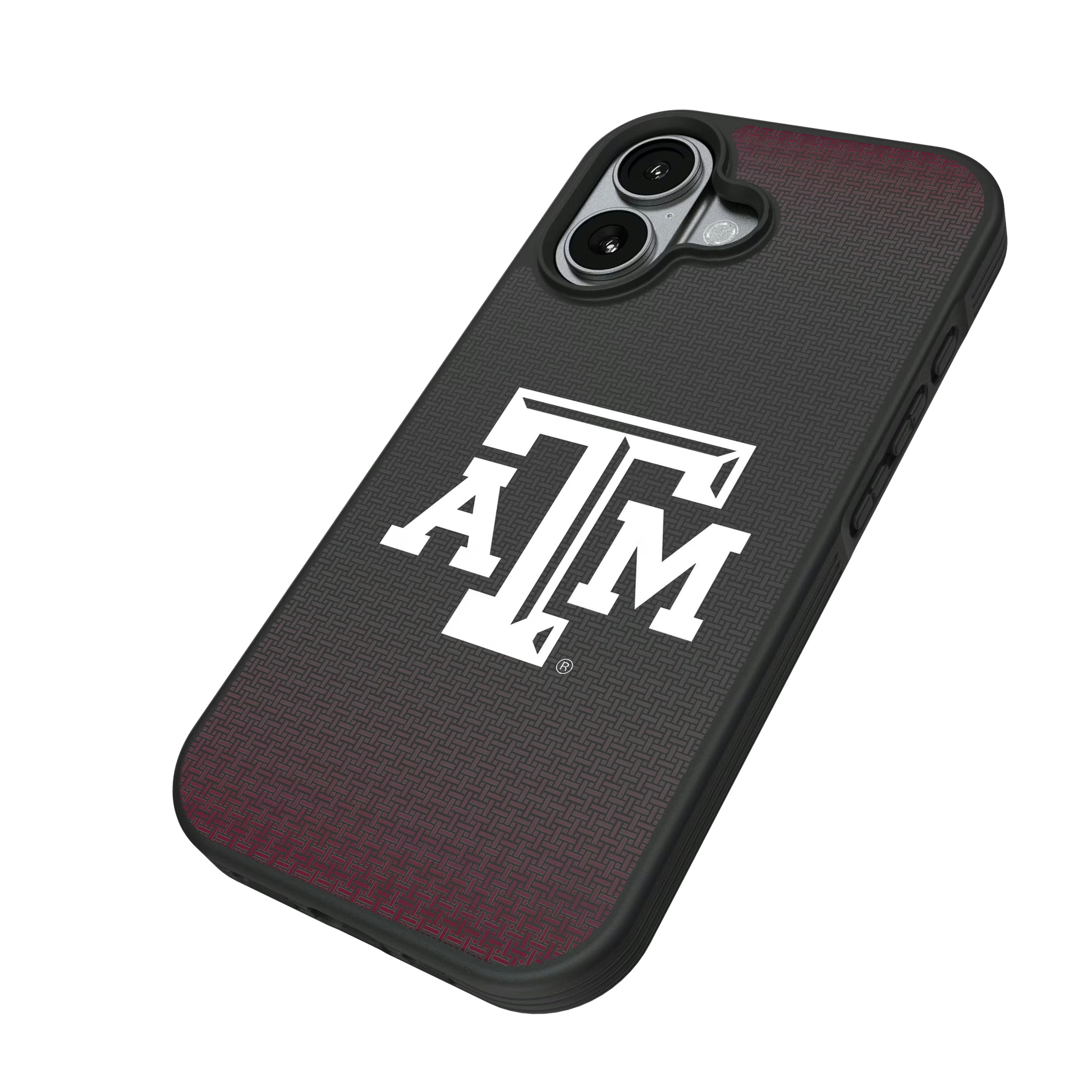 Texas A&M University Aggies Linen iPhone Bump Phone Case for Apple iPhone - Isometric View#Device_iPhone 17