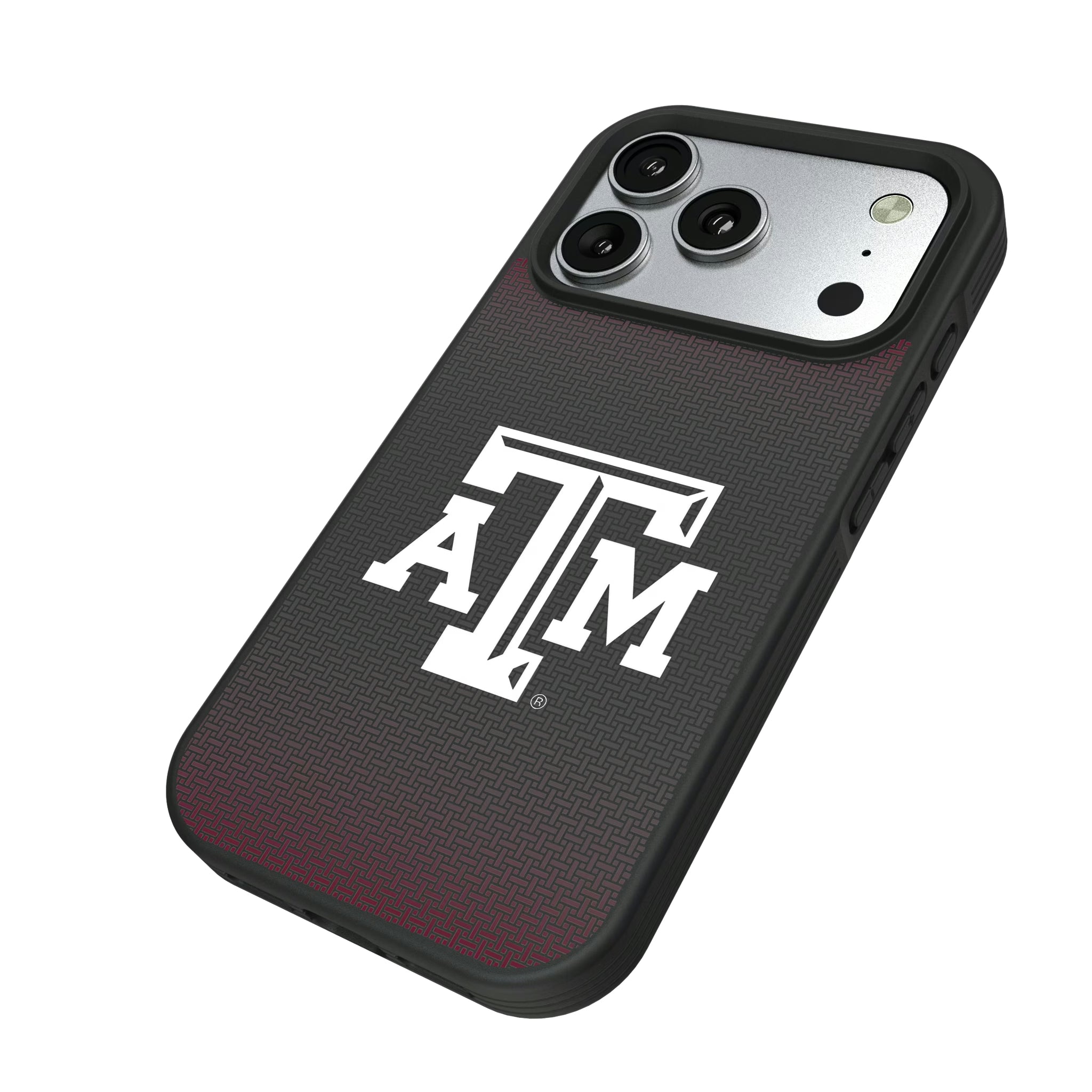 Texas A&M University Aggies Linen iPhone Bump Phone Case for Apple iPhone - Isometric View#Device_iPhone 17 Pro