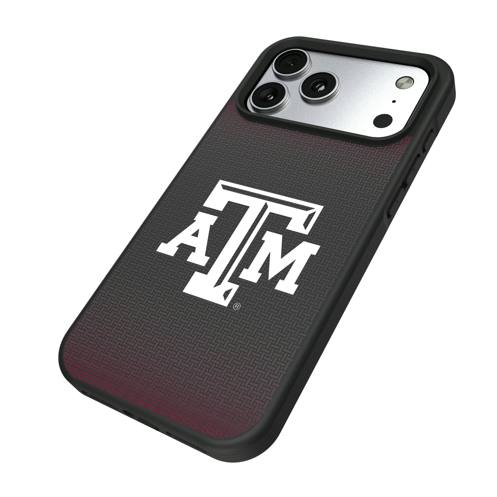 Texas A&M University Aggies Linen iPhone Bump Phone Case for Apple iPhone - Isometric View#Device_iPhone 17 Pro Max