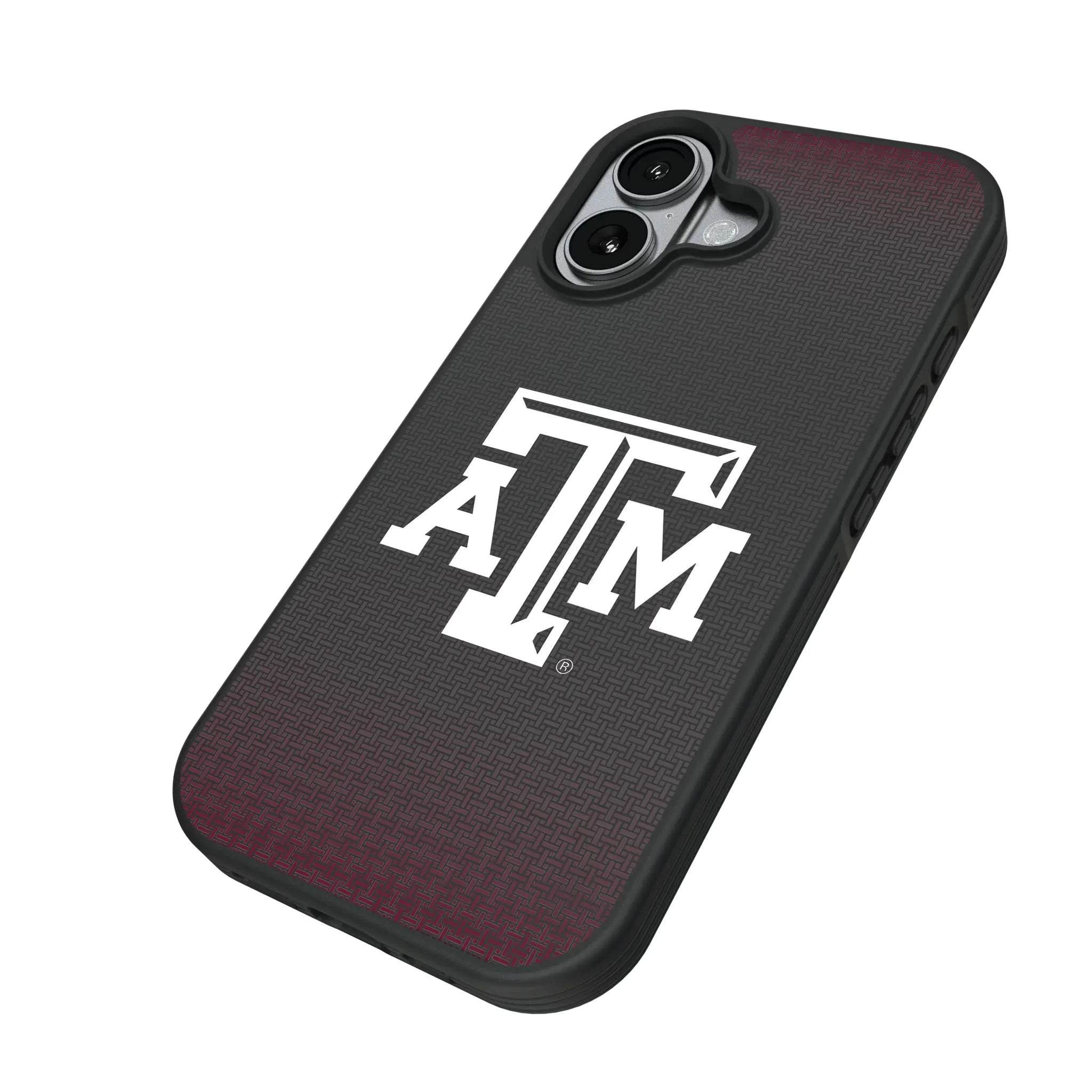 Texas A&M University Aggies Linen iPhone Bump Phone Case for Apple iPhone - Isometric View#Device_iPhone 17