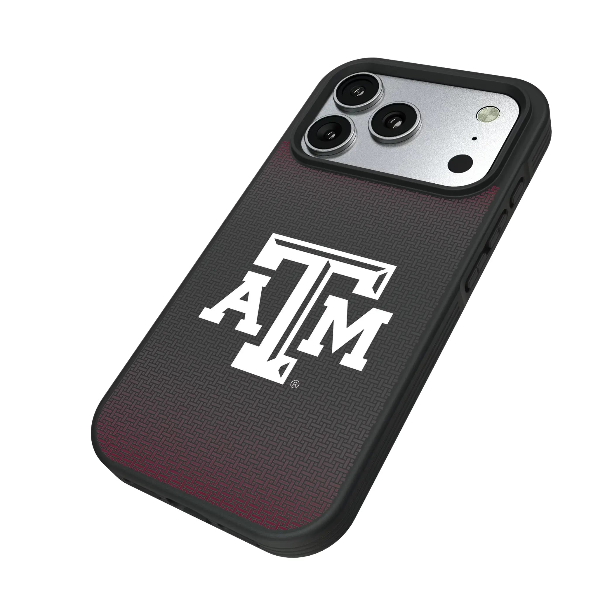 Texas A&M University Aggies Linen iPhone Bump Phone Case for Apple iPhone - Isometric View#Device_iPhone 17 Pro