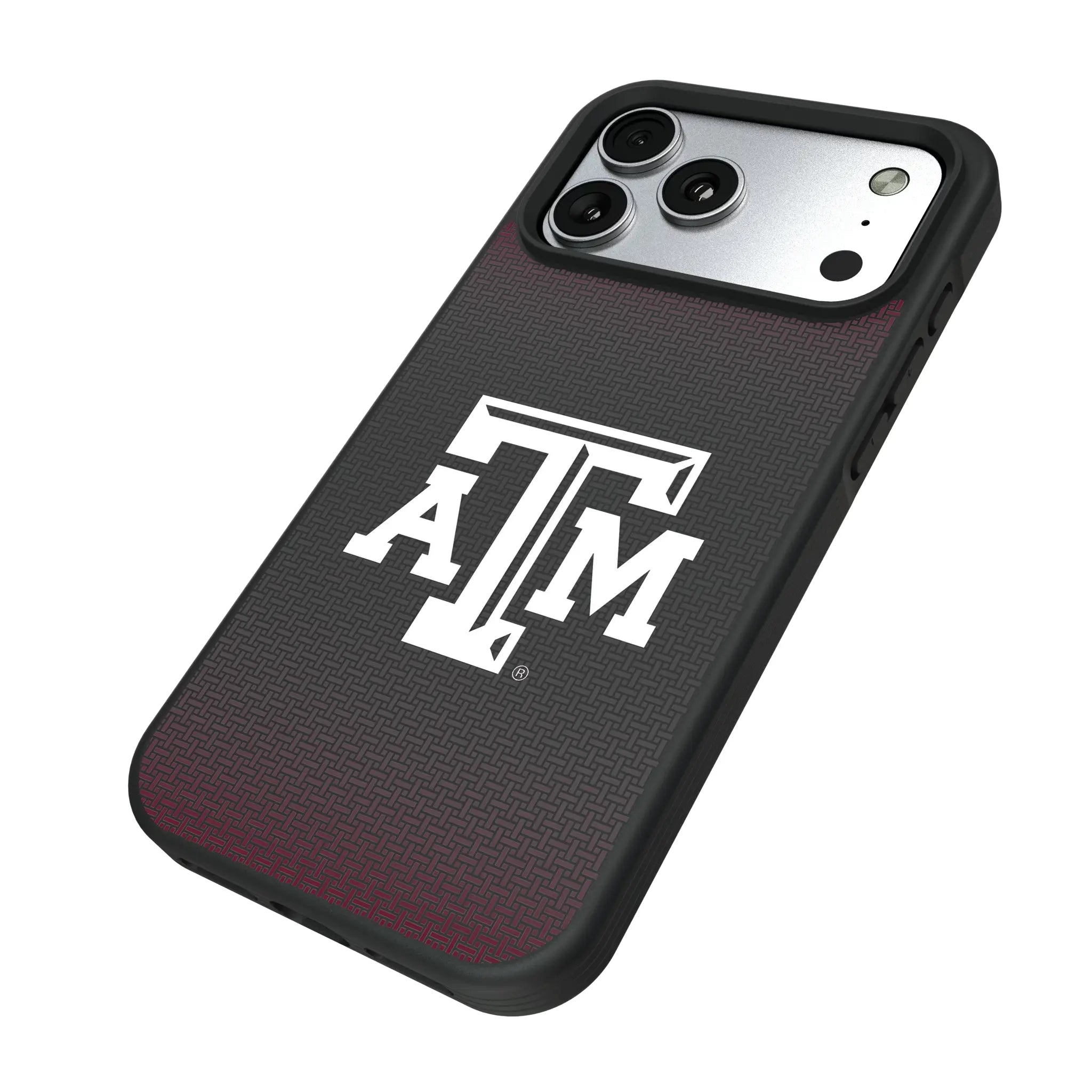 Texas A&M University Aggies Linen iPhone Bump Phone Case for Apple iPhone - Isometric View#Device_iPhone 17 Pro Max