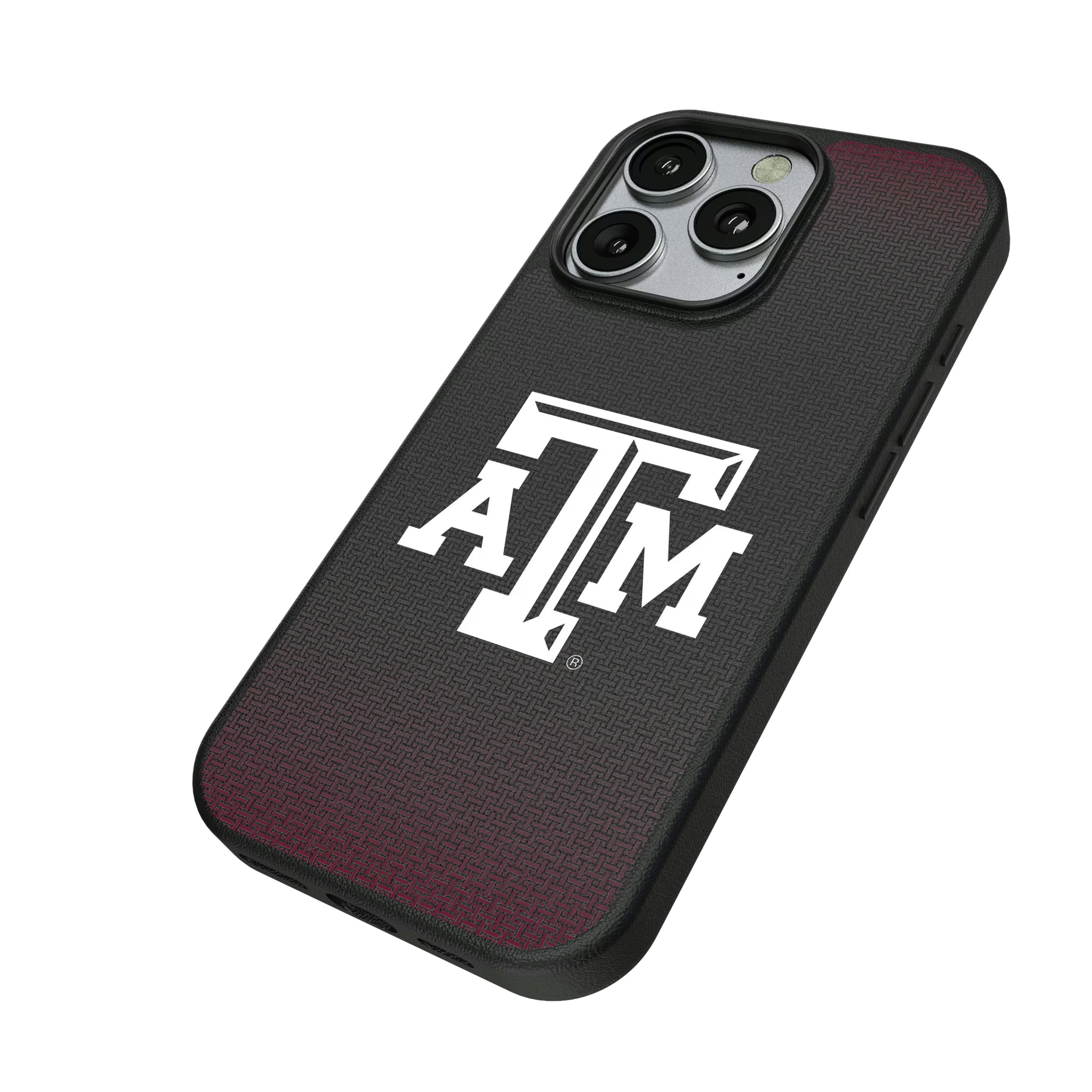Texas A&M University Aggies Linen iPhone MagSafe Compatible Phone Case for Apple iPhone - Isometric View
