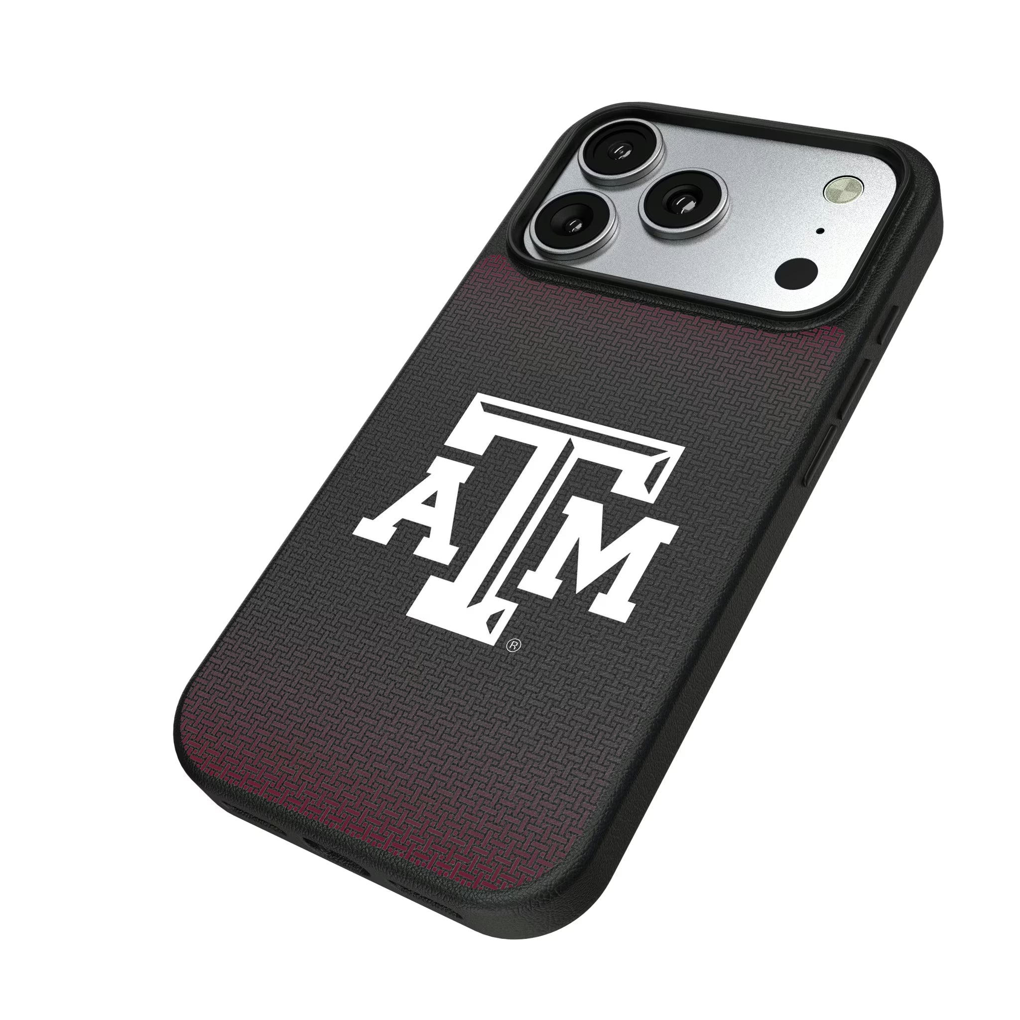 Texas A&M University Aggies Linen iPhone MagSafe Compatible Phone Case for Apple iPhone - Isometric View#Device_iPhone 17 Pro