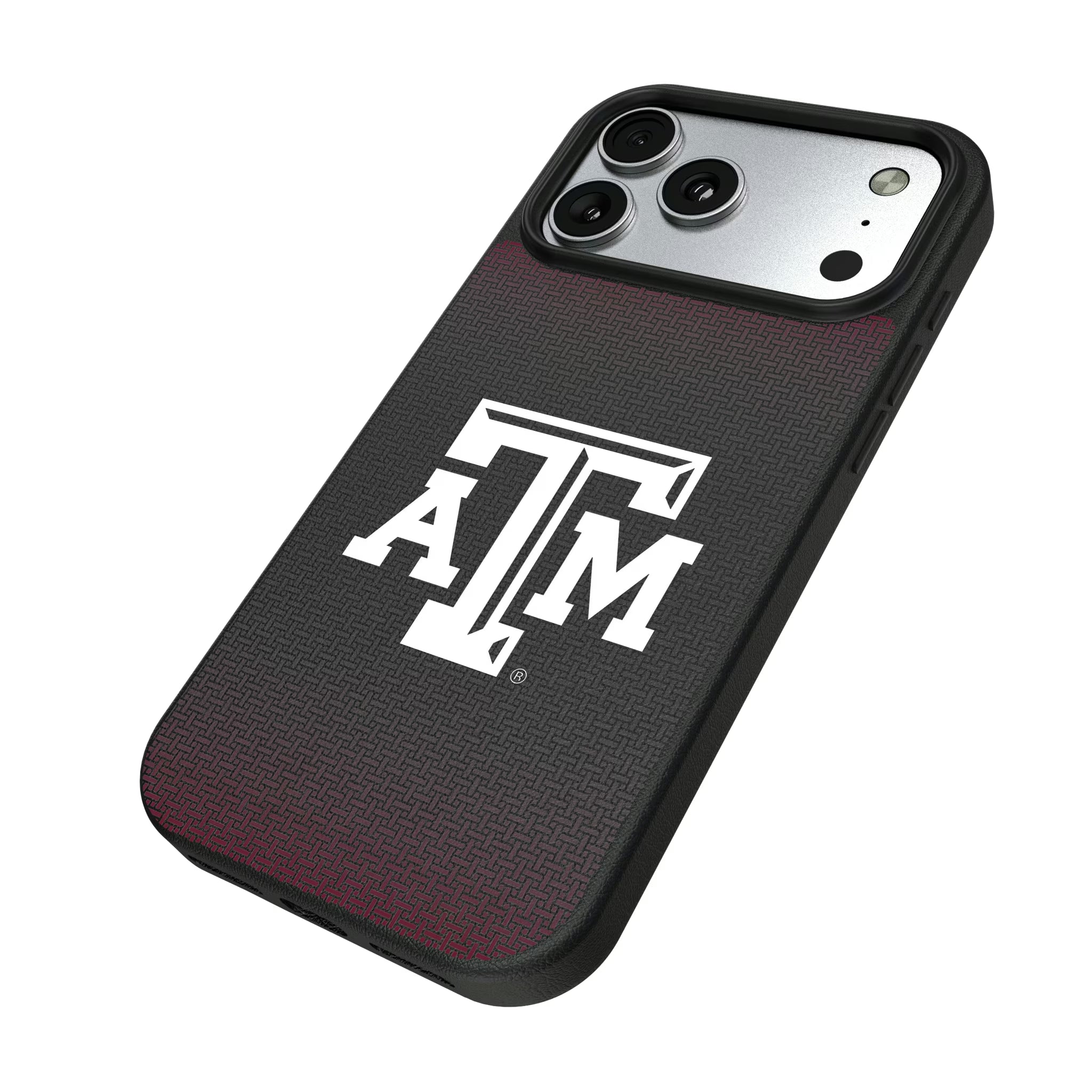 Texas A&M University Aggies Linen iPhone MagSafe Compatible Phone Case for Apple iPhone - Isometric View#Device_iPhone 17 Pro Max