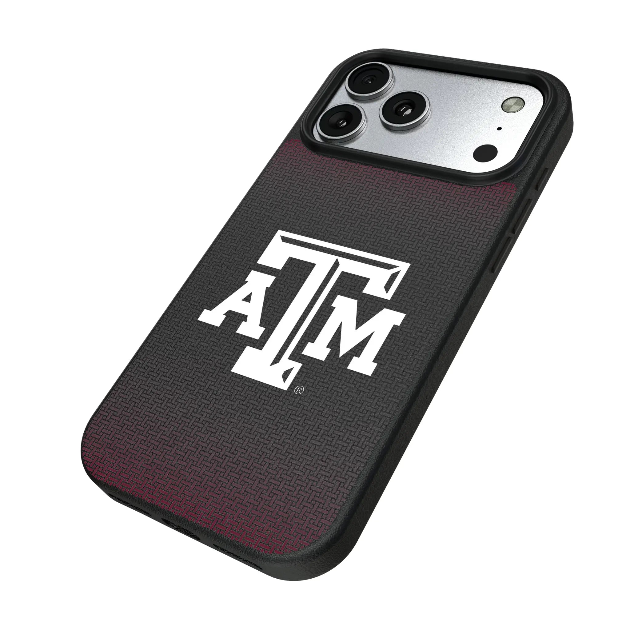 Texas A&M University Aggies Linen iPhone MagSafe Compatible Phone Case for Apple iPhone - Isometric View#Device_iPhone 17 Pro Max