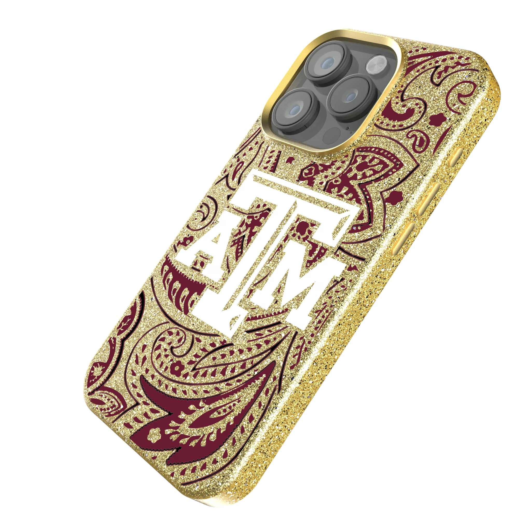 Texas A&M University Aggies Paisley iPhone Bling Phone Case for Apple iPhone - Isometric View