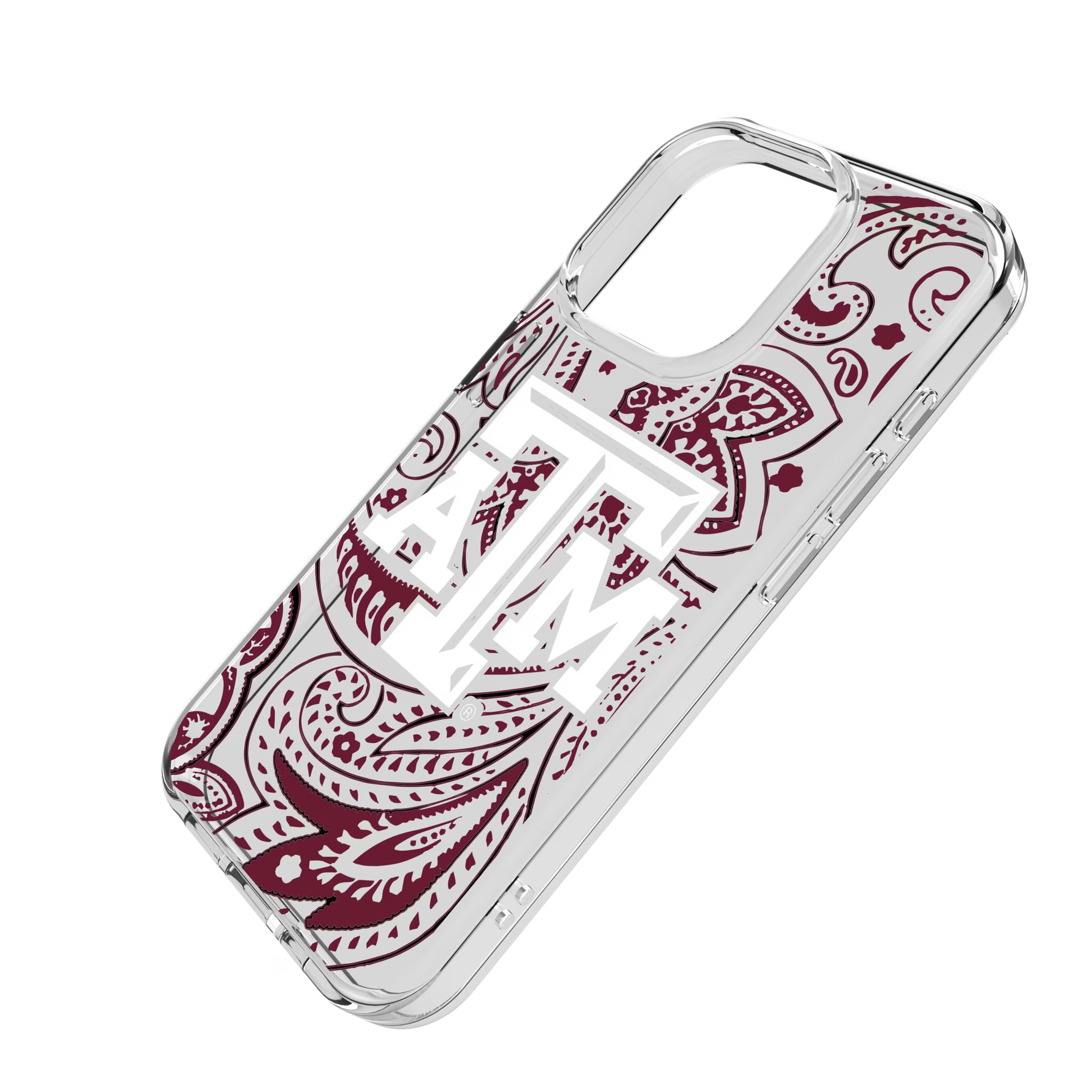 Texas A&M University Aggies Paisley iPhone Clear Phone Case for Apple iPhone - Isometric View