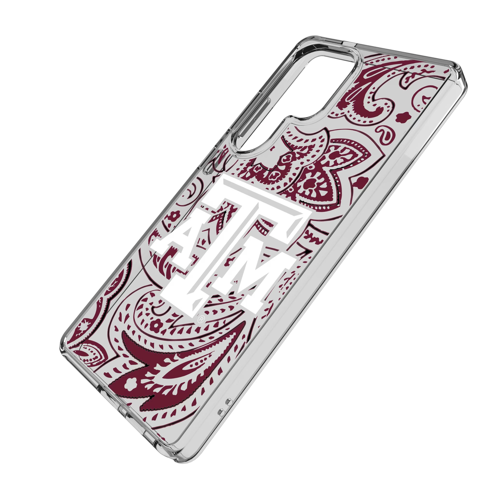 Texas A&M University Aggies Paisley Galaxy Clear Phone Case for Samsung Galaxy - Isometric View