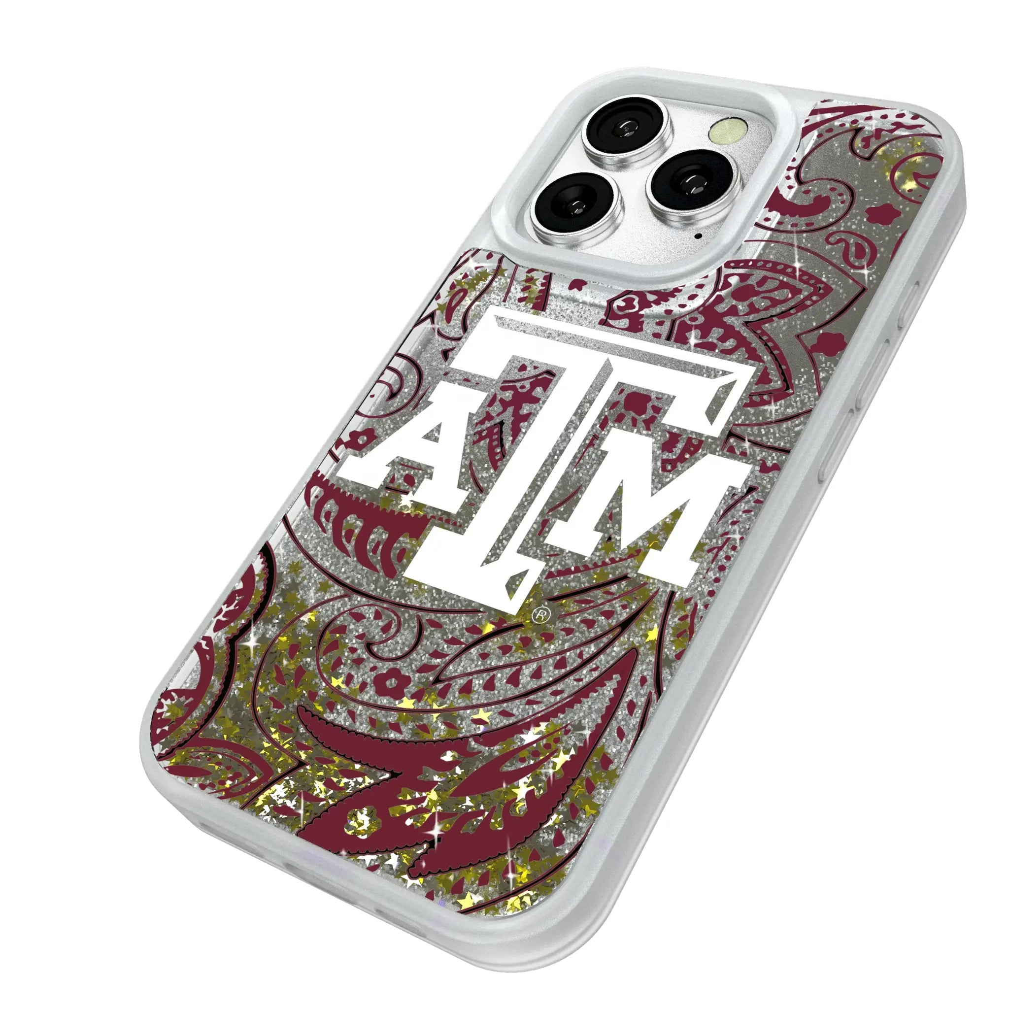 Texas A&M University Aggies Paisley iPhone Glitter Phone Case for Apple iPhone - Isometric View