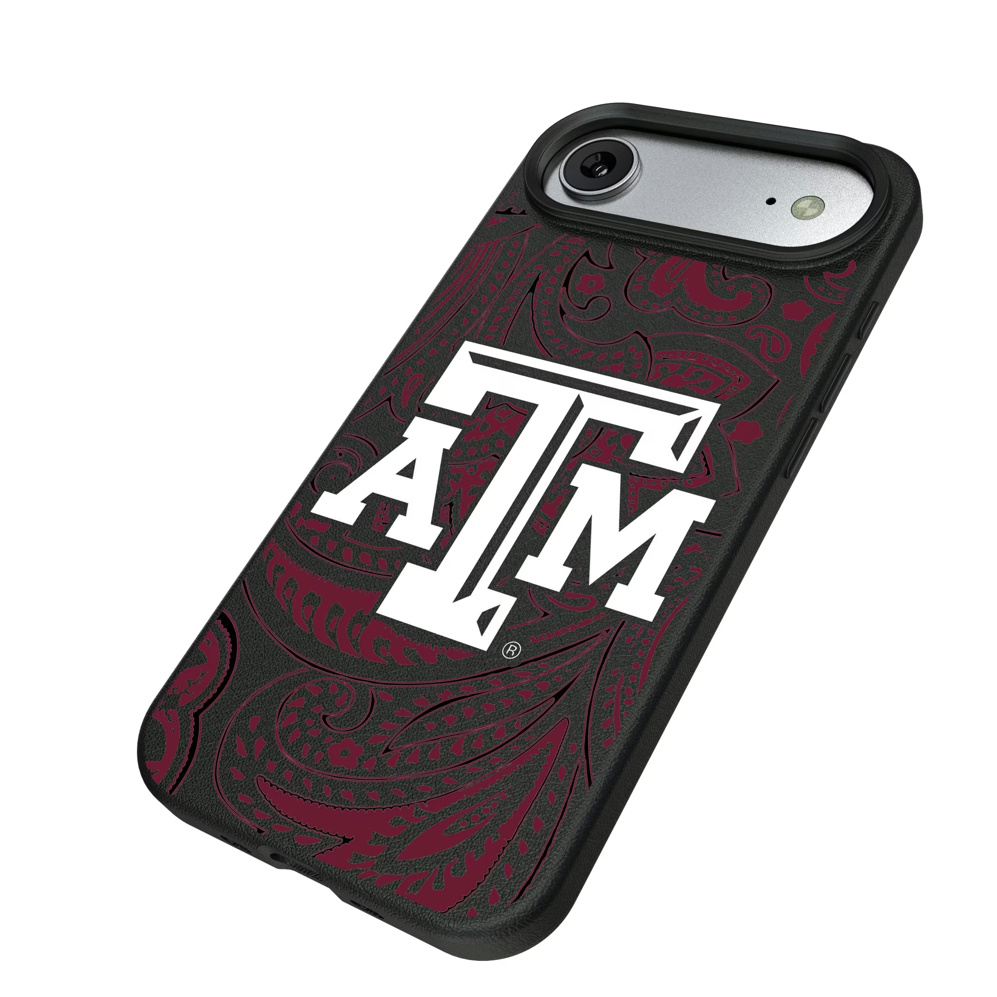 Texas A&M University Aggies Paisley iPhone MagSafe Compatible Phone Case for Apple iPhone - Isometric View#Device_iPhone Air