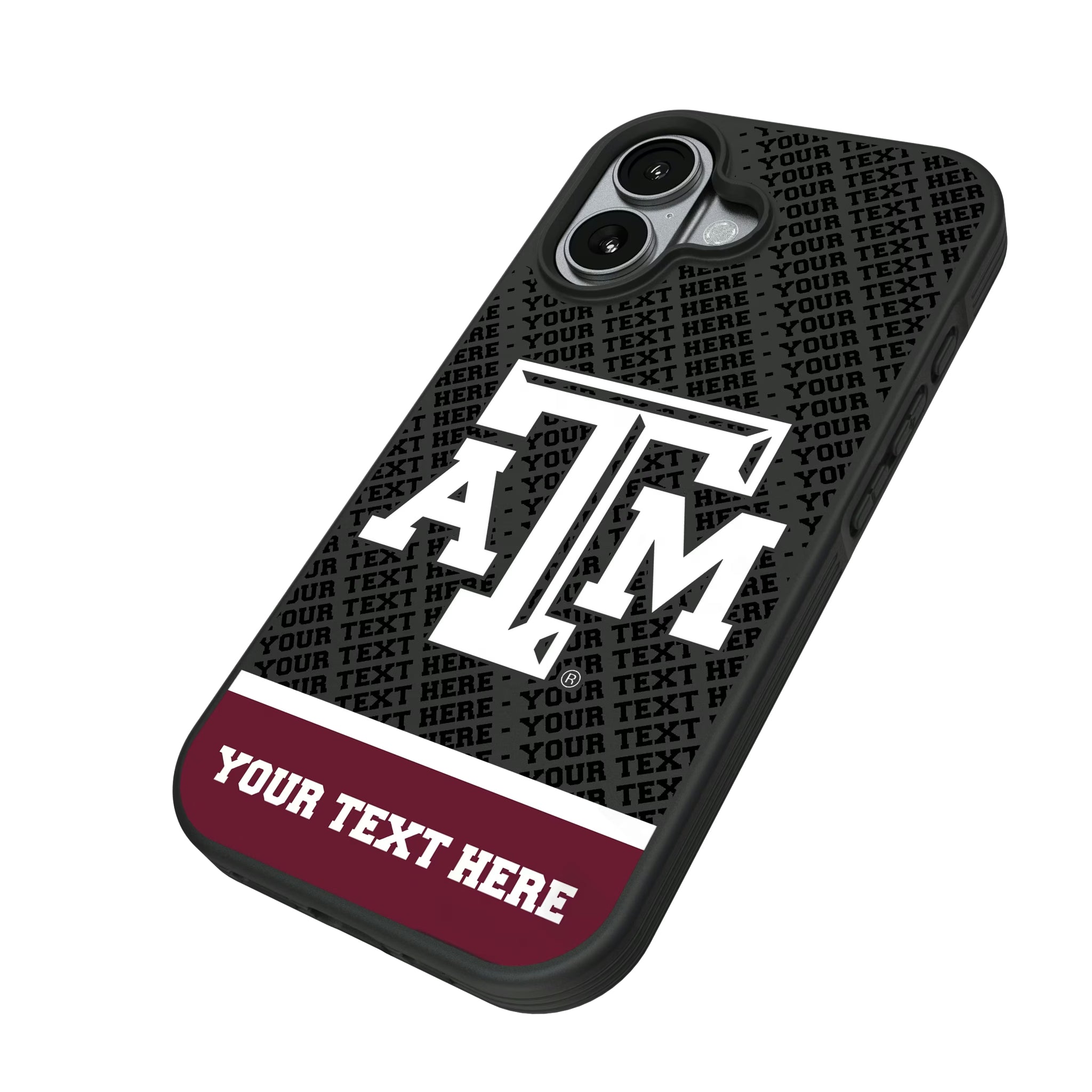 Texas A&M University Aggies Personalized EndZone Plus iPhone Bump Phone Case for Apple iPhone - Isometric View#Device_iPhone 17