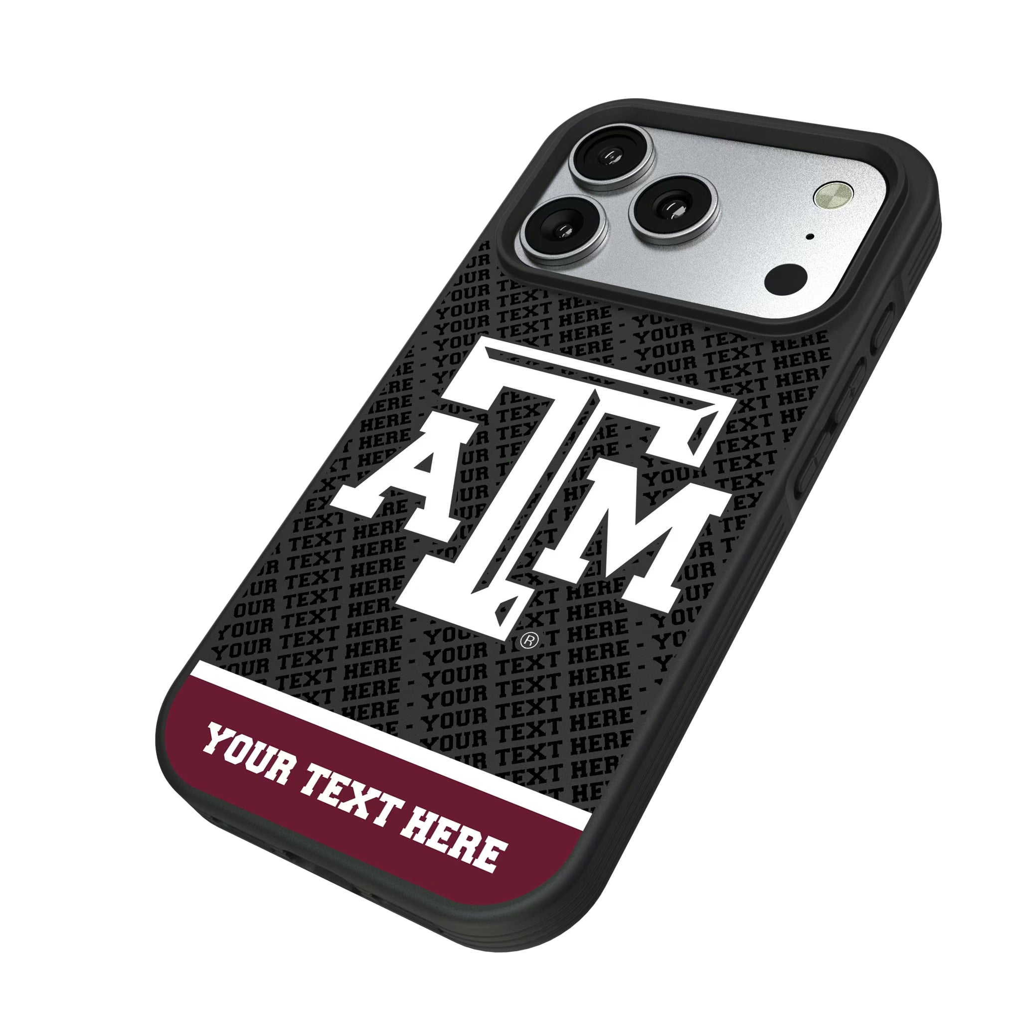Texas A&M University Aggies Personalized EndZone Plus iPhone Bump Phone Case for Apple iPhone - Isometric View#Device_iPhone 17 Pro