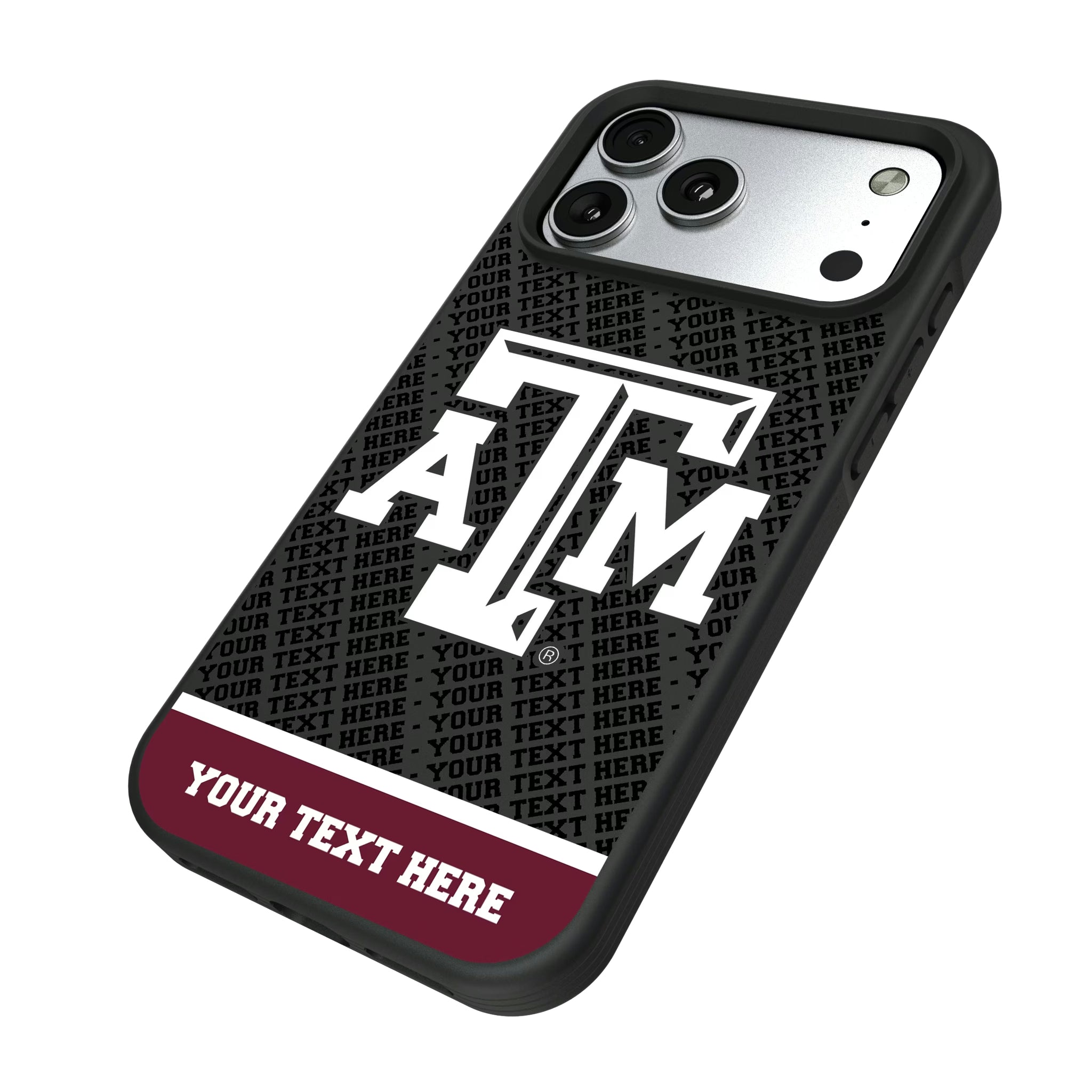 Texas A&M University Aggies Personalized EndZone Plus iPhone Bump Phone Case for Apple iPhone - Isometric View#Device_iPhone 17 Pro Max