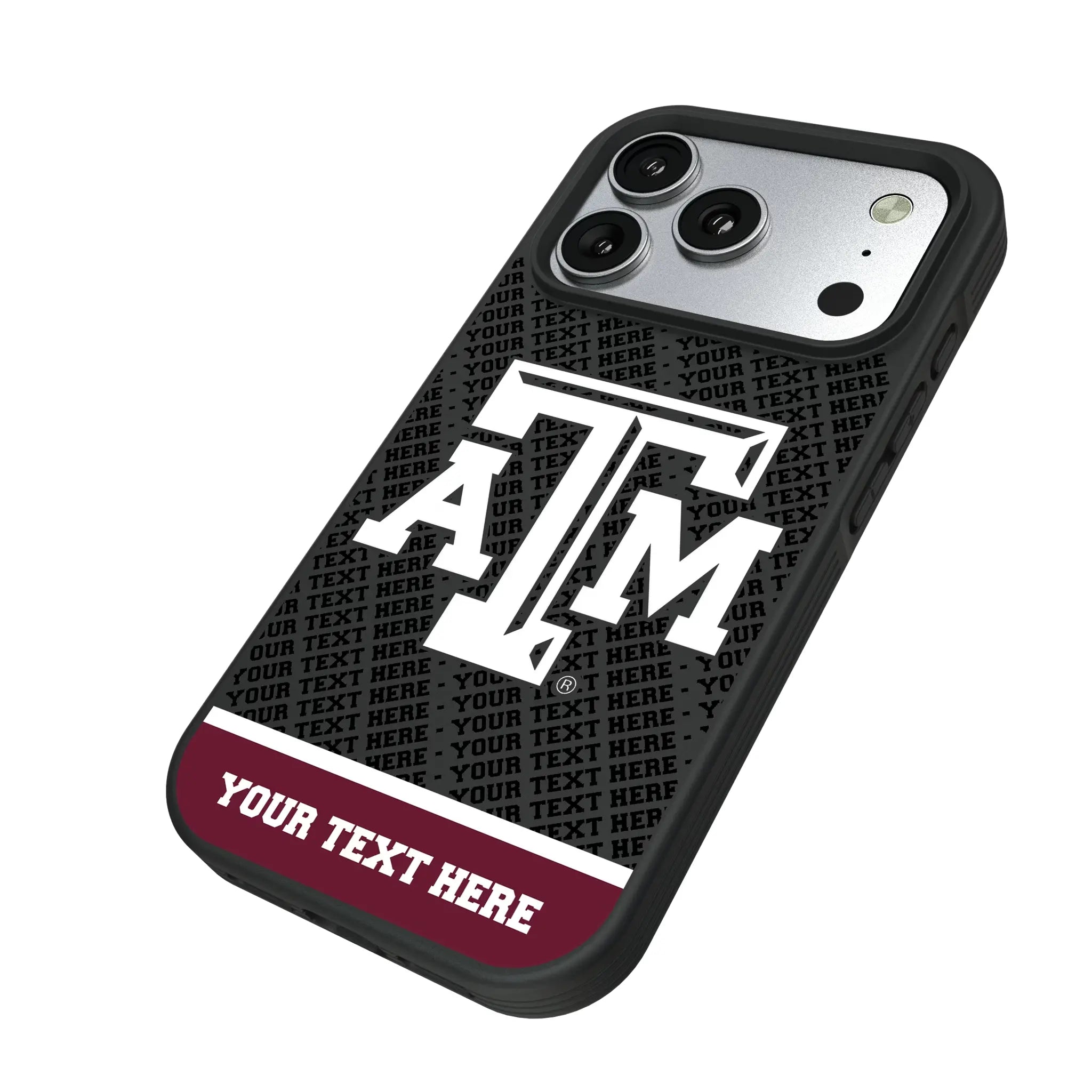 Texas A&M University Aggies Personalized EndZone Plus iPhone Bump Phone Case for Apple iPhone - Isometric View#Device_iPhone 17 Pro