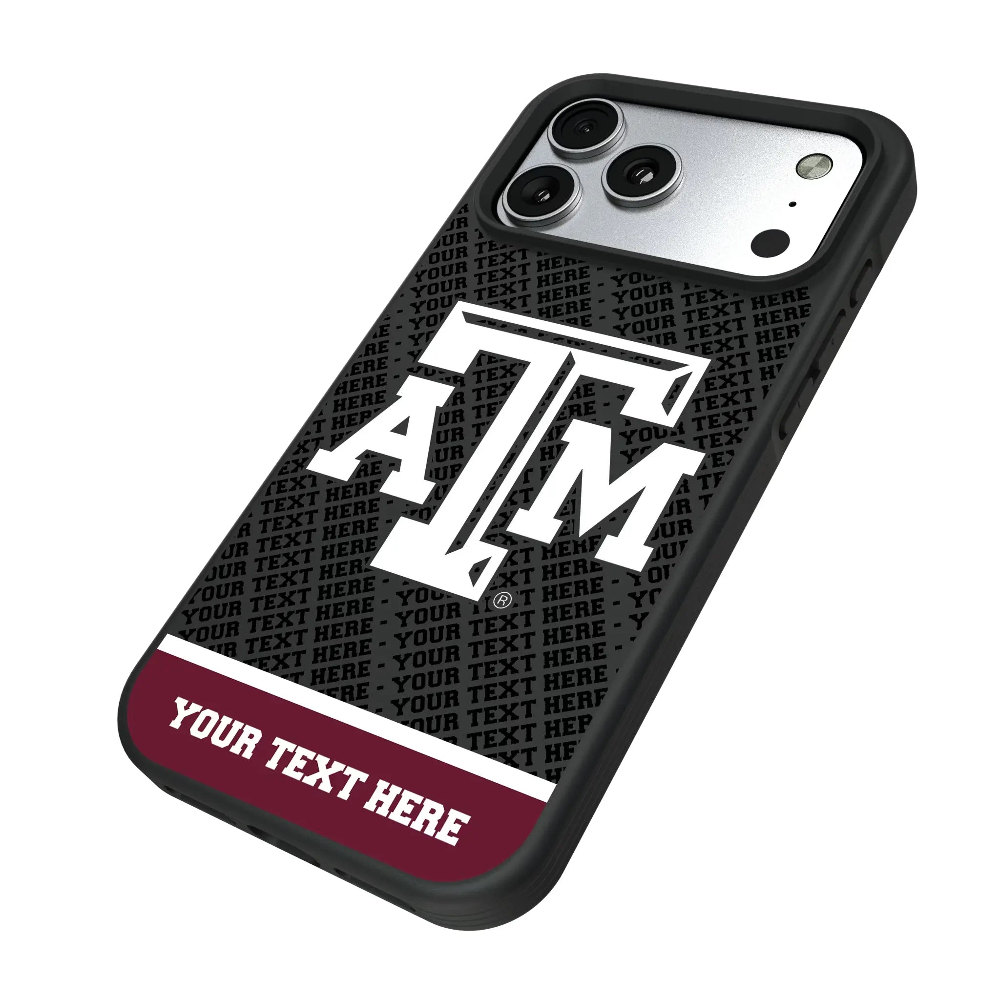 Texas A&M University Aggies Personalized EndZone Plus iPhone Bump Phone Case for Apple iPhone - Isometric View#Device_iPhone 17 Pro Max