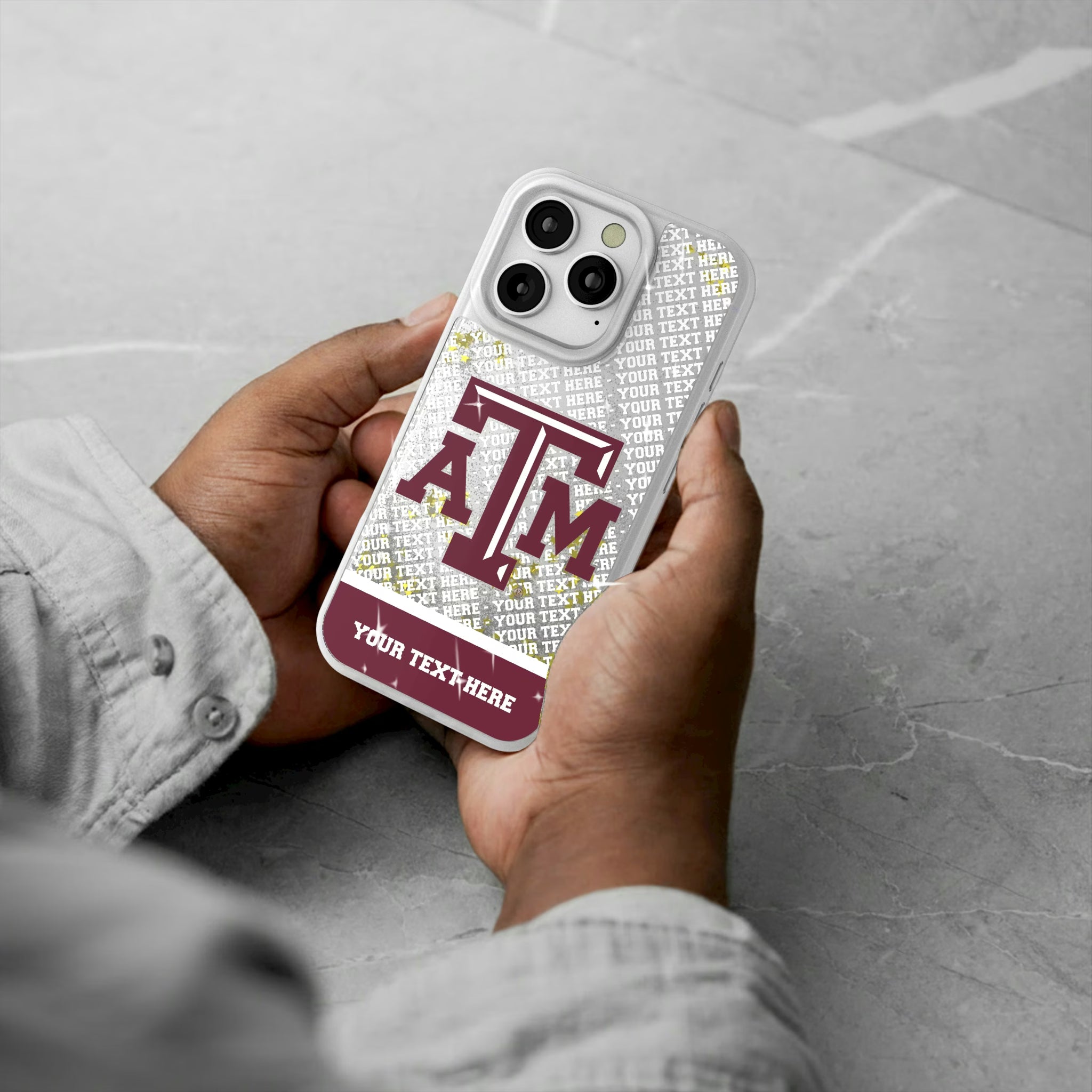 Texas A&M University Aggies Personalized EndZone Plus iPhone Glitter Phone Case for Apple iPhone - Lifestyle#Device_iPhone 16 Pro