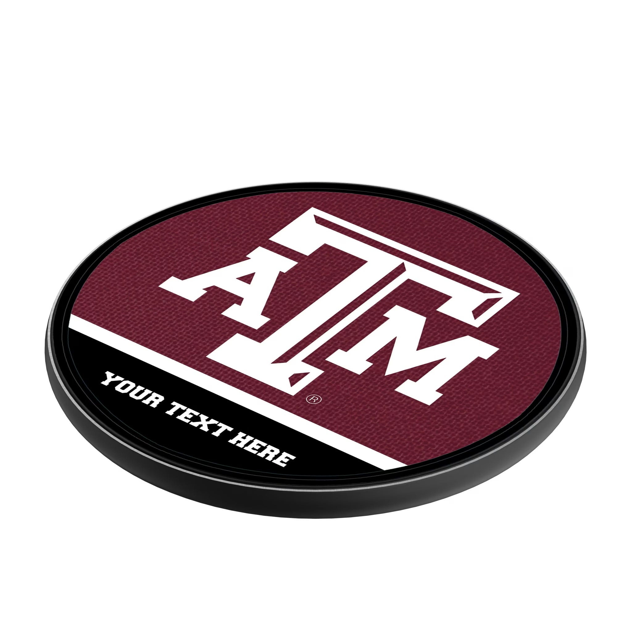 Texas A&M University Aggies Personalized Endzone Solid 15-Watt Wireless Charger - Isometric View