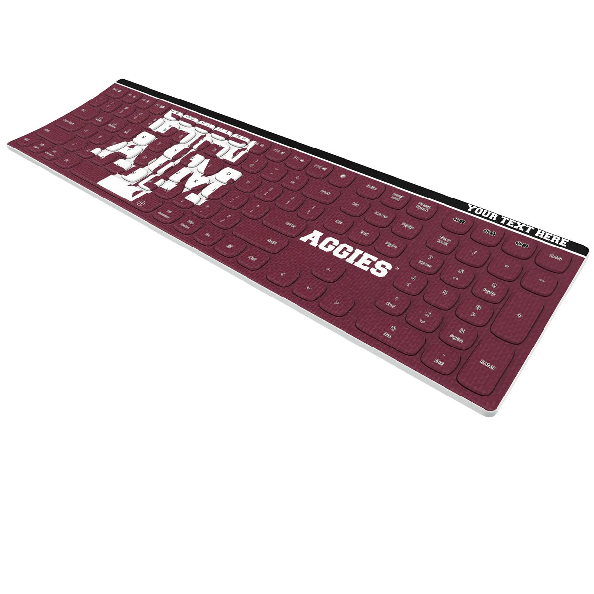 Texas A&M University Aggies Personalized Endzone Solid KKB605 Curved Wireless Keyboard - Isometric View