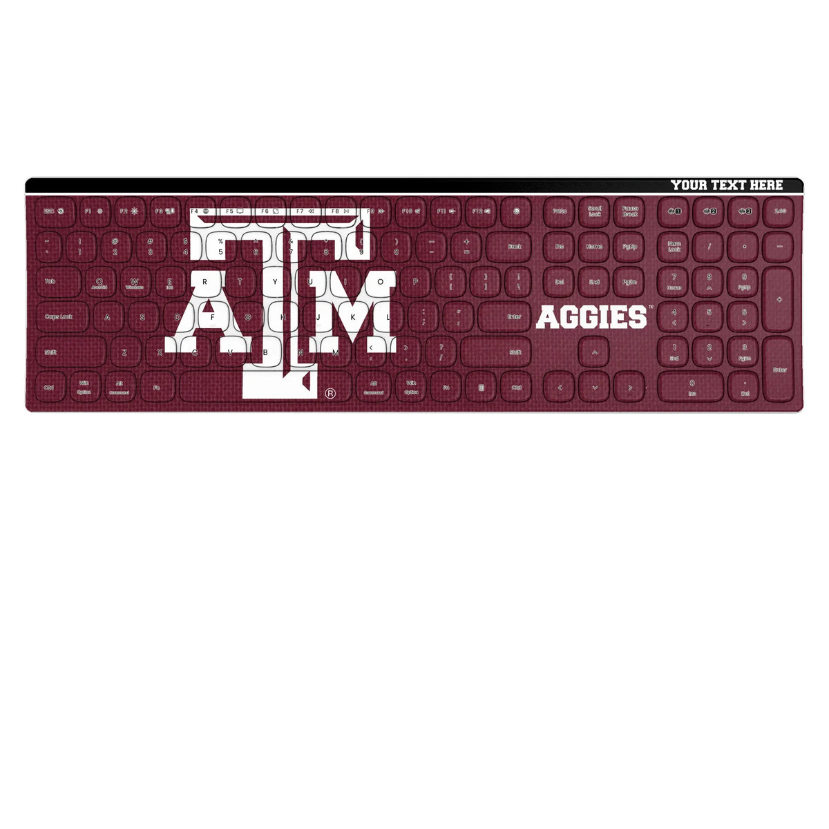 Texas A&M University Aggies Personalized Endzone Solid KKB605 Curved Wireless Keyboard