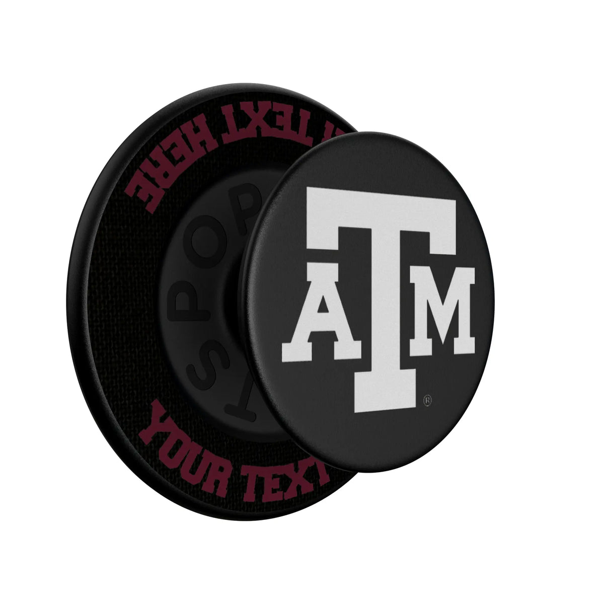 Texas A&M University Aggies Personalized Endzone Solid Popsockets Round Magnetic - Isometric View