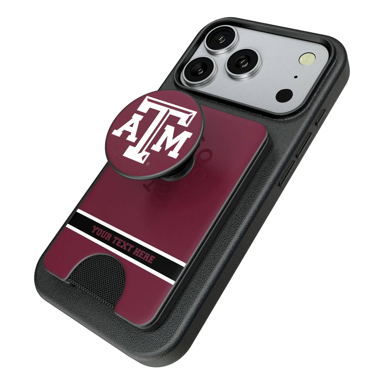 Texas A&M University Aggies Personalized Endzone Solid Popsockets Wallet Magnetic - Isometric View