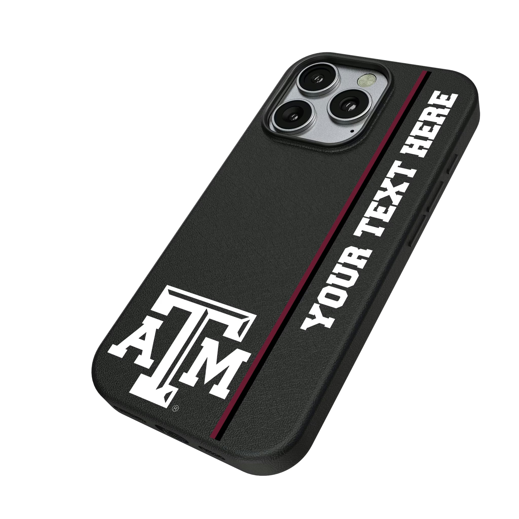 Texas A&M University Aggies Personalized Sidebard iPhone MagSafe Compatible Phone Case for Apple iPhone - Isometric View