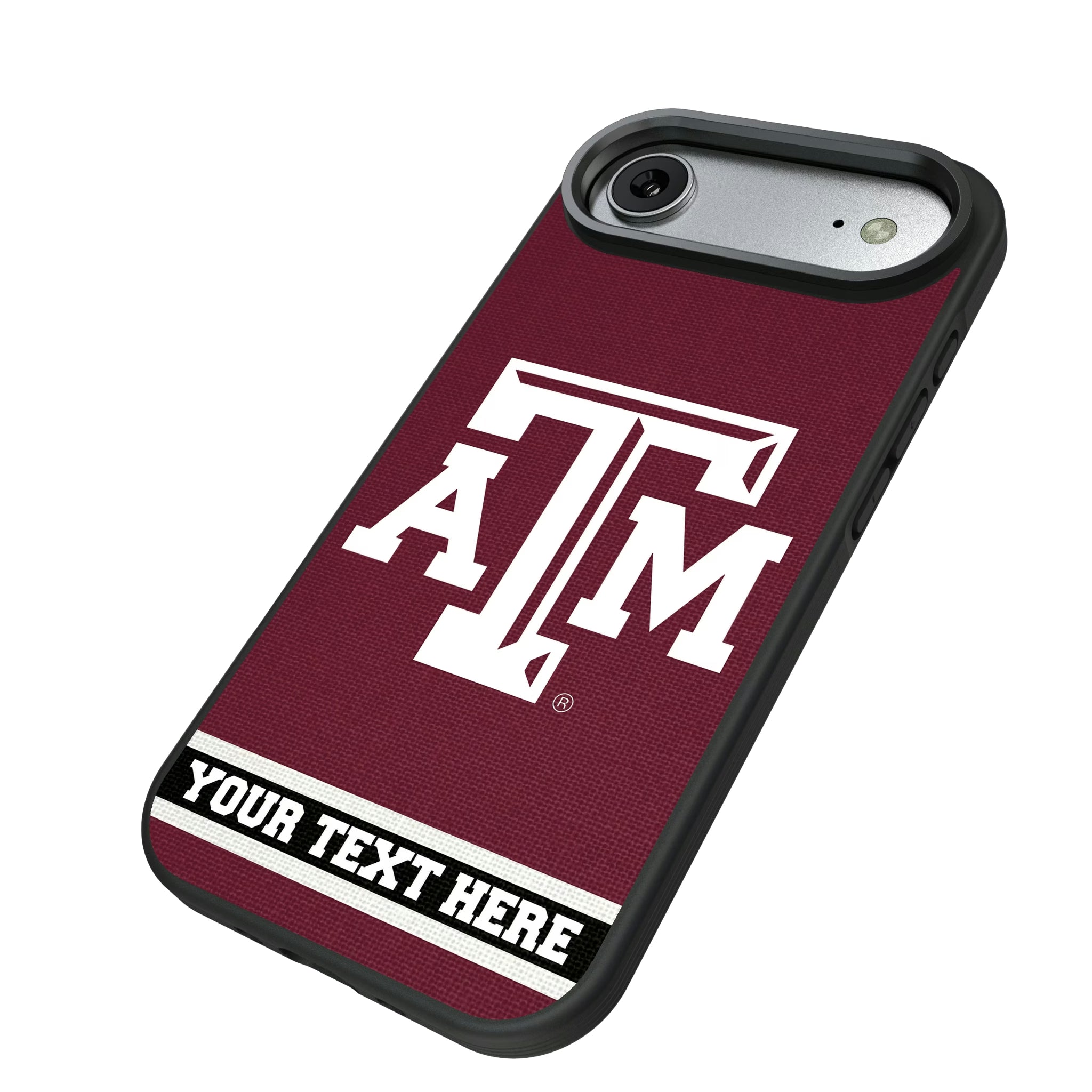 Texas A&M University Aggies Personalized Stripe iPhone Bump Phone Case for Apple iPhone - Isometric View#Device_iPhone Air