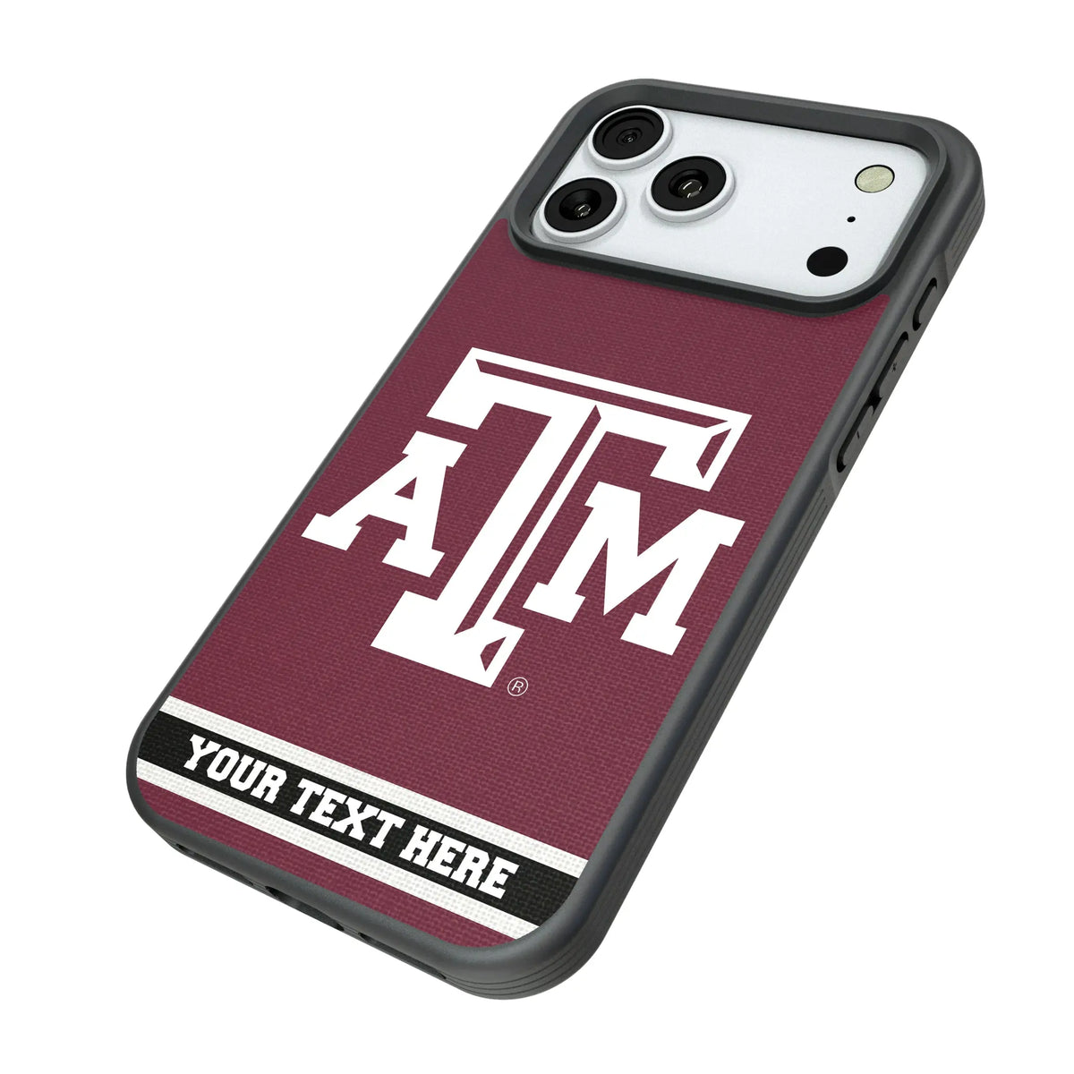 Texas A&M University Aggies Personalized Stripe iPhone Bump Phone Case for Apple iPhone - Isometric View#Device_iPhone 18 Pro Max