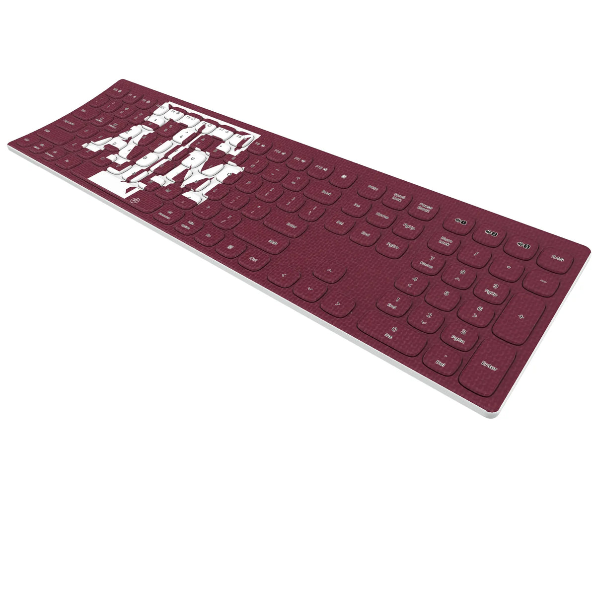 Texas A&M University Aggies Solid KKB605 Curved Wireless Keyboard - Isometric View