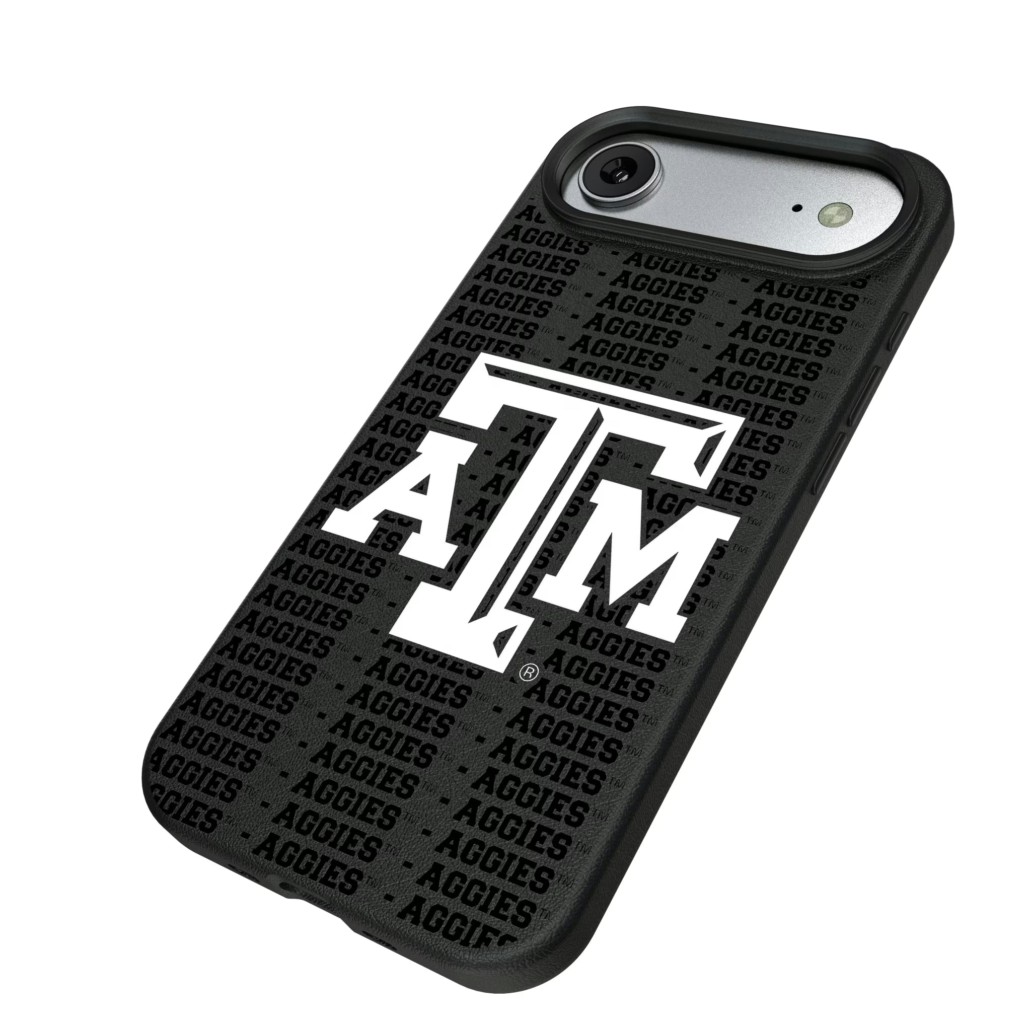Texas A&M University Aggies Text Backdrop iPhone MagSafe Compatible Phone Case for Apple iPhone - Isometric View#Device_iPhone Air
