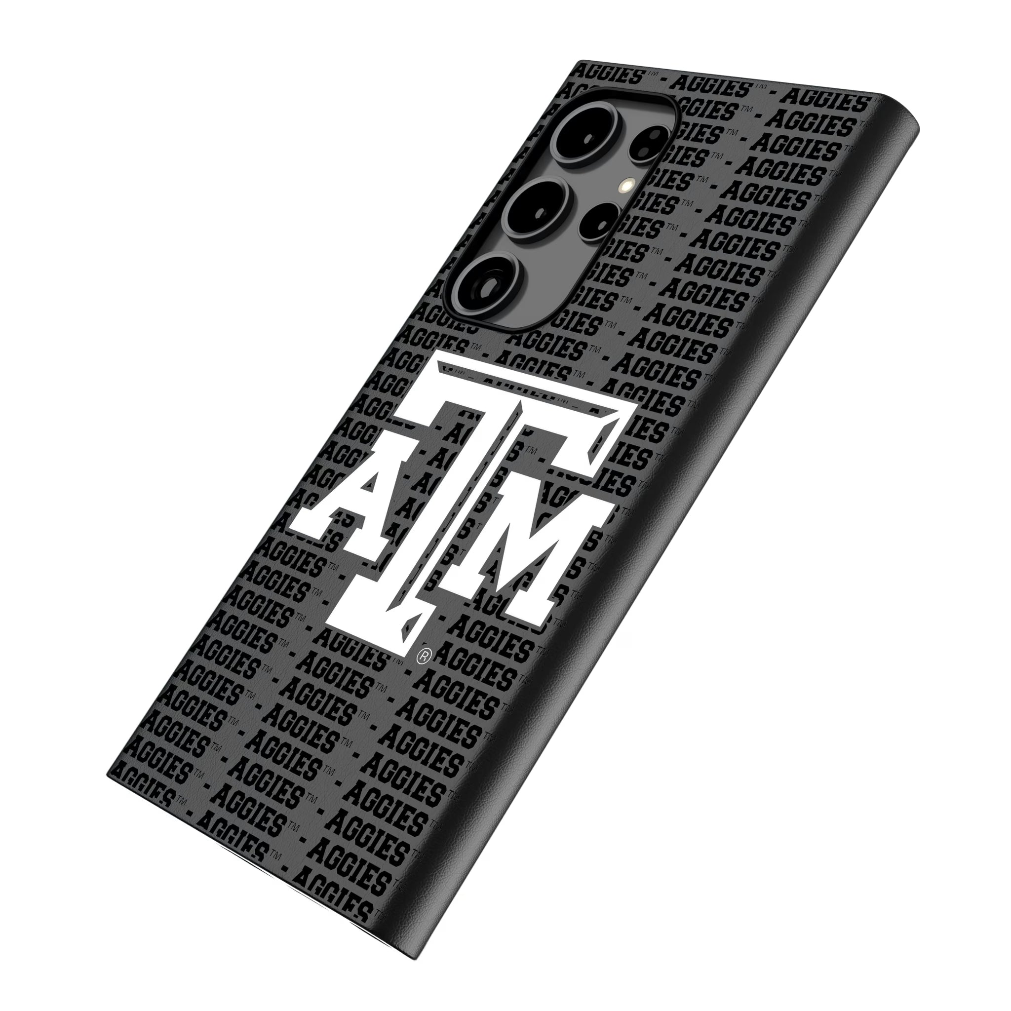 Texas A&M University Aggies Text Backdrop Galaxy MagSafe Compatible Phone Case for Samsung Galaxy - Isometric View