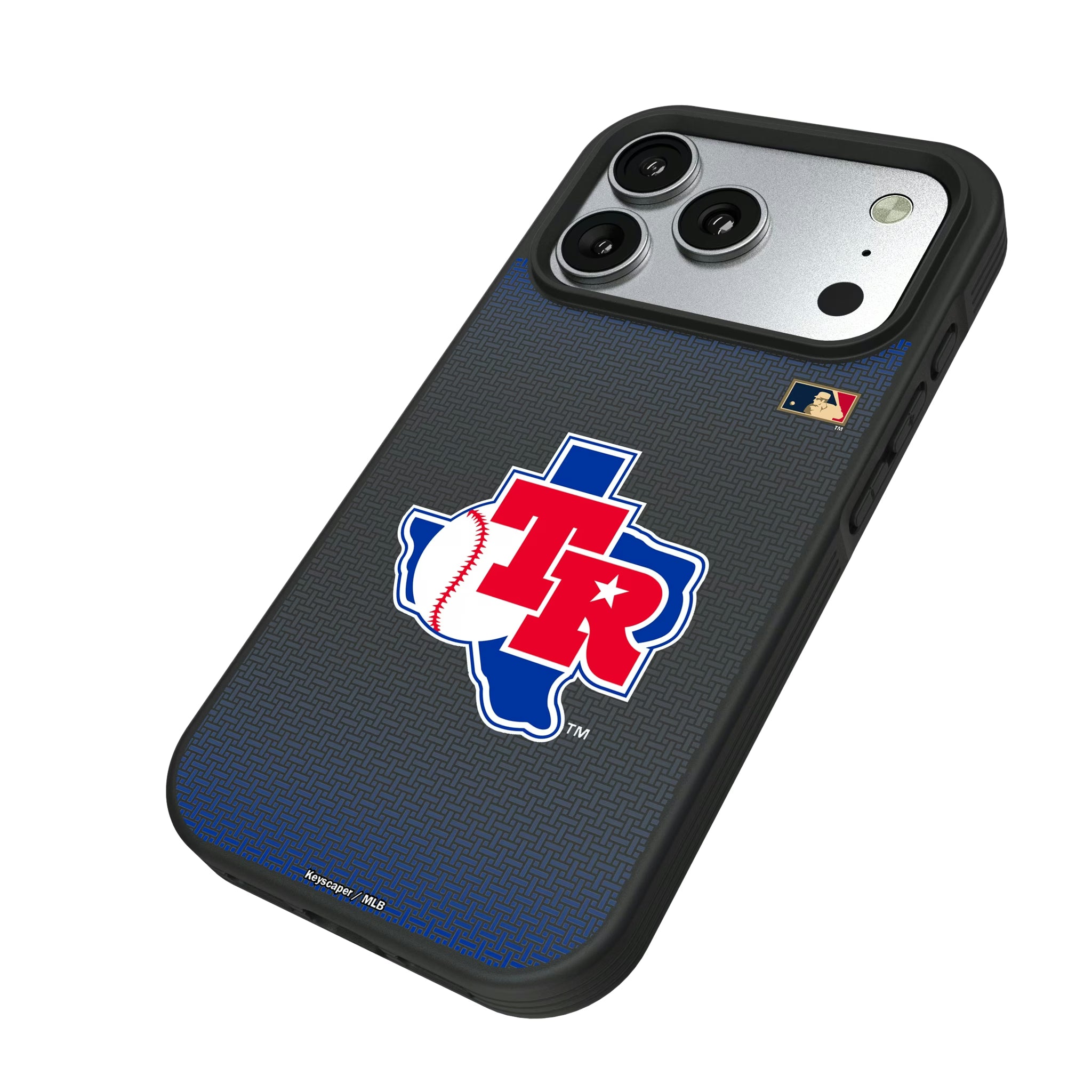 Texas Rangers 1981-1983 - Cooperstown Collection Linen iPhone Bump Phone Case for Apple iPhone - Isometric View#Device_iPhone 17 Pro