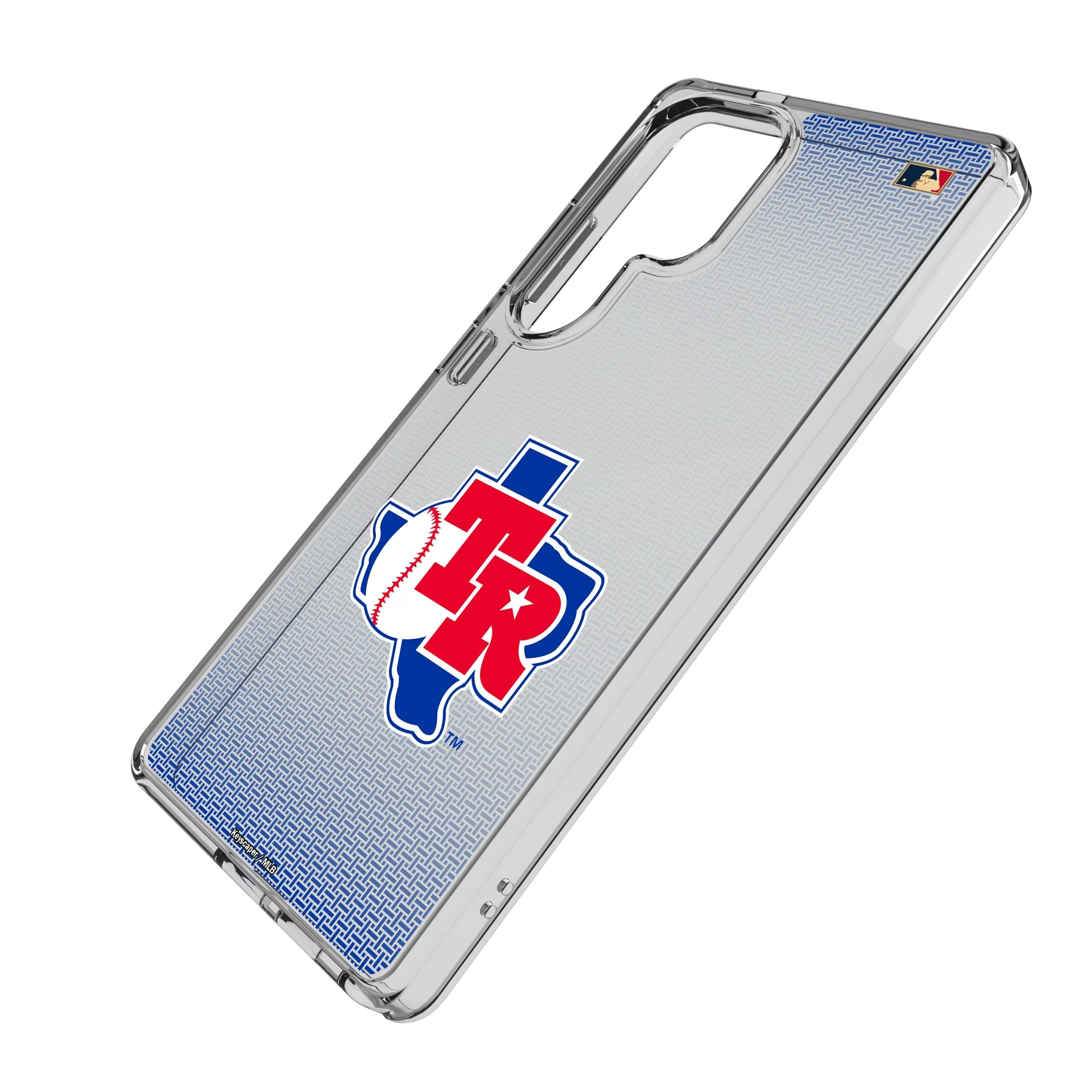 Texas Rangers 1981-1983 - Cooperstown Collection Linen Galaxy Clear Phone Case for Samsung Galaxy - Isometric View